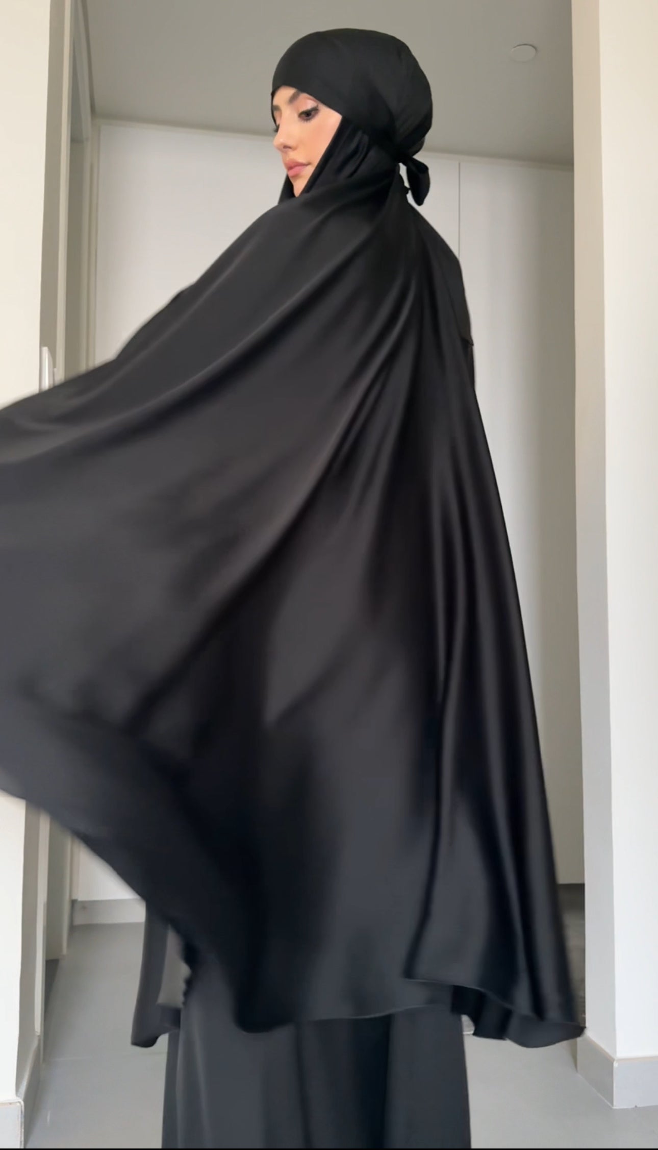 Two Piece Black Khimar, with long scarf and short sleeve inner