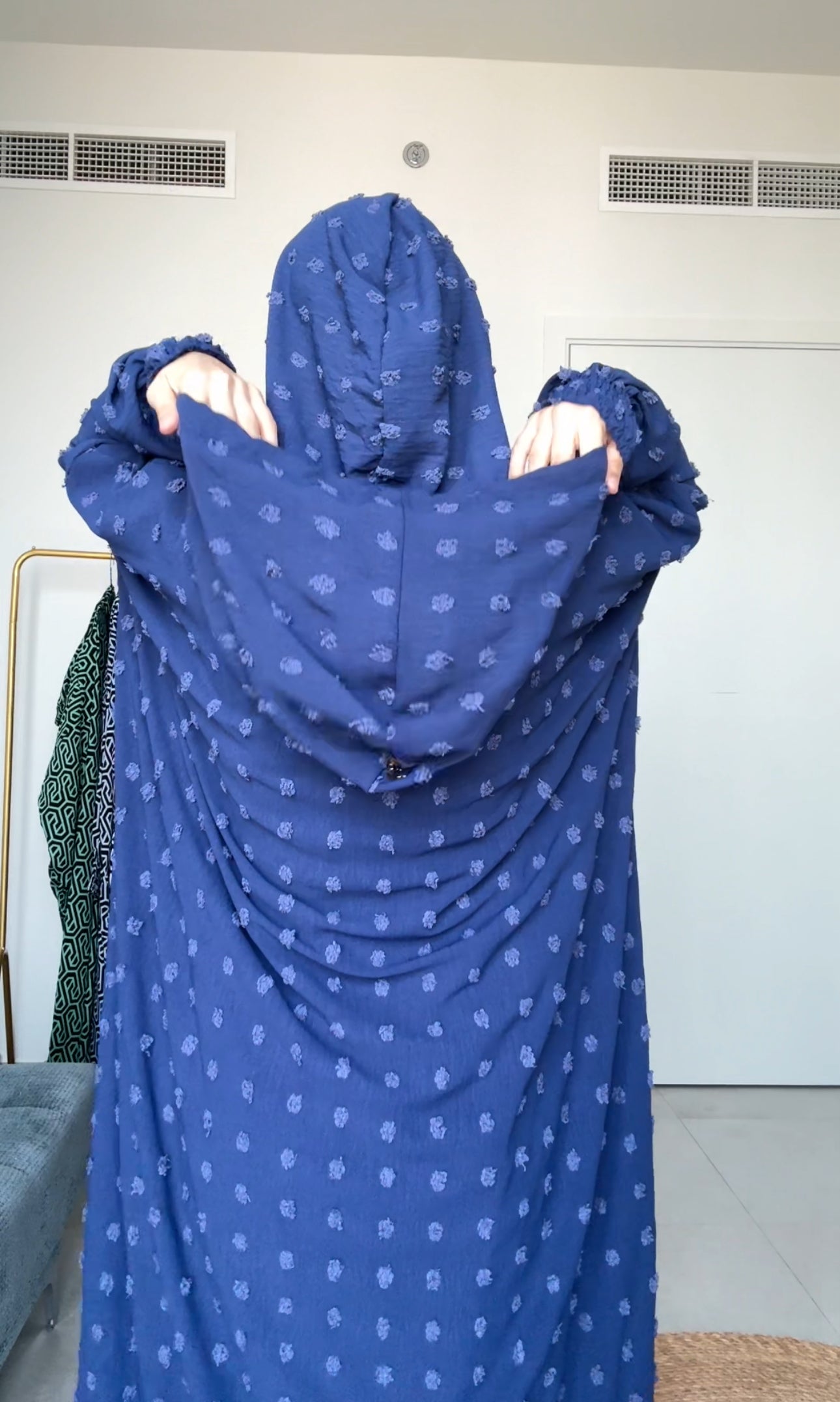 Navy with big dots burqa