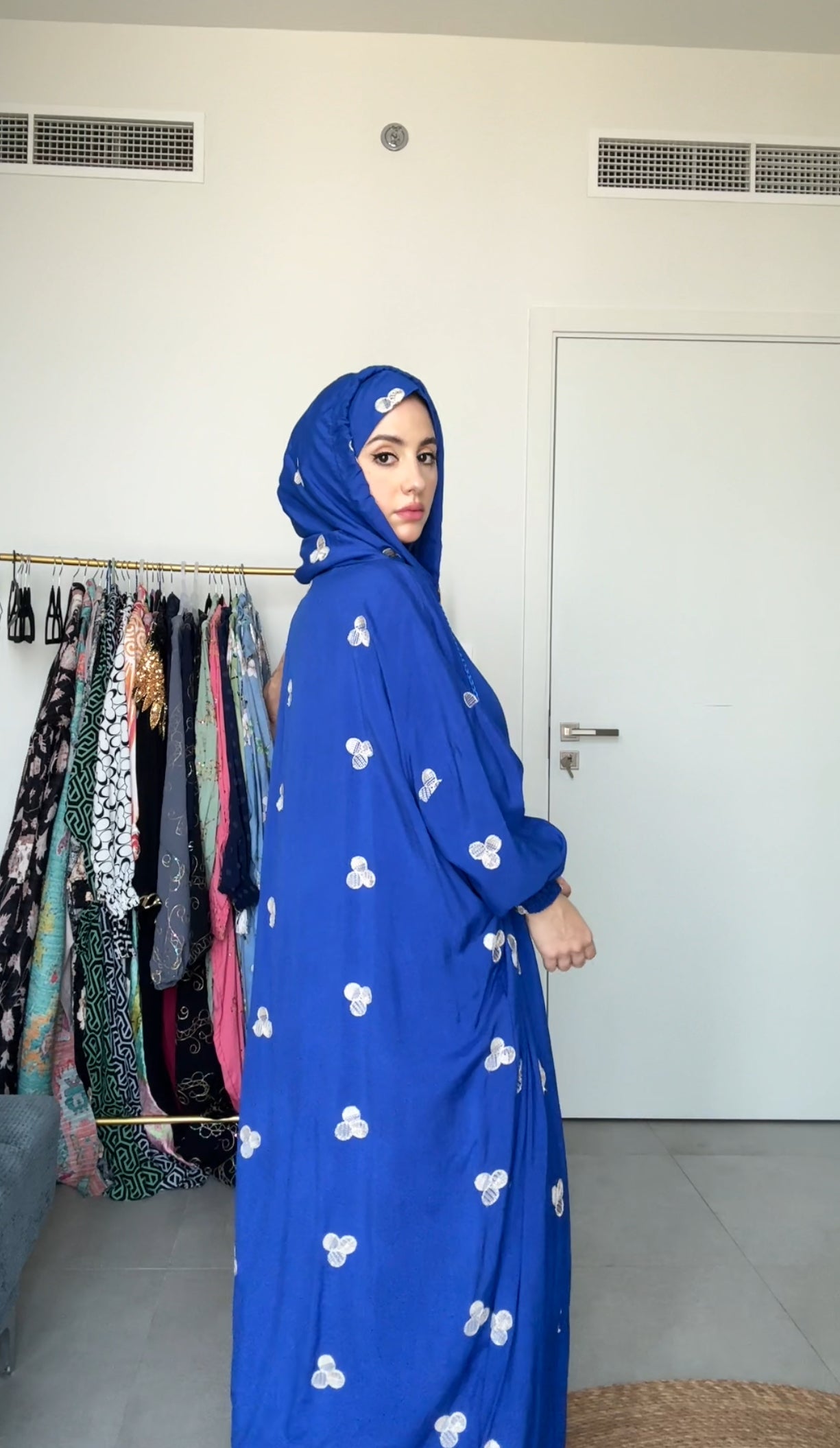 Navy with big white dots burqa