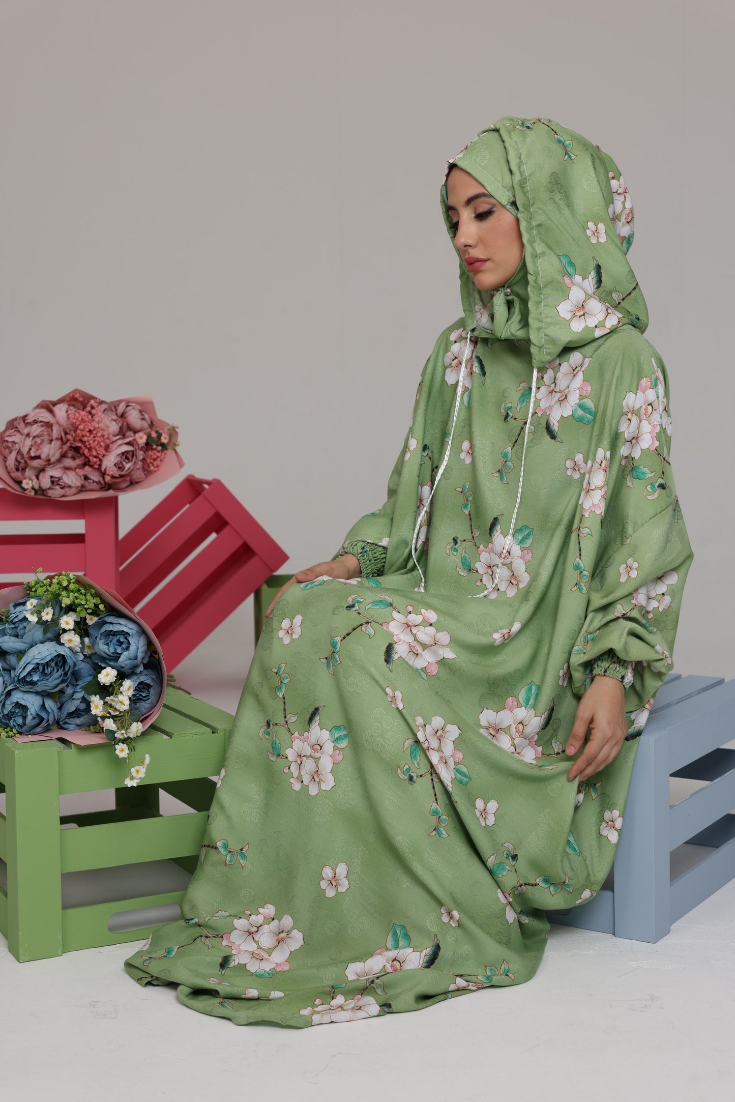 Blue and white orchid burqa