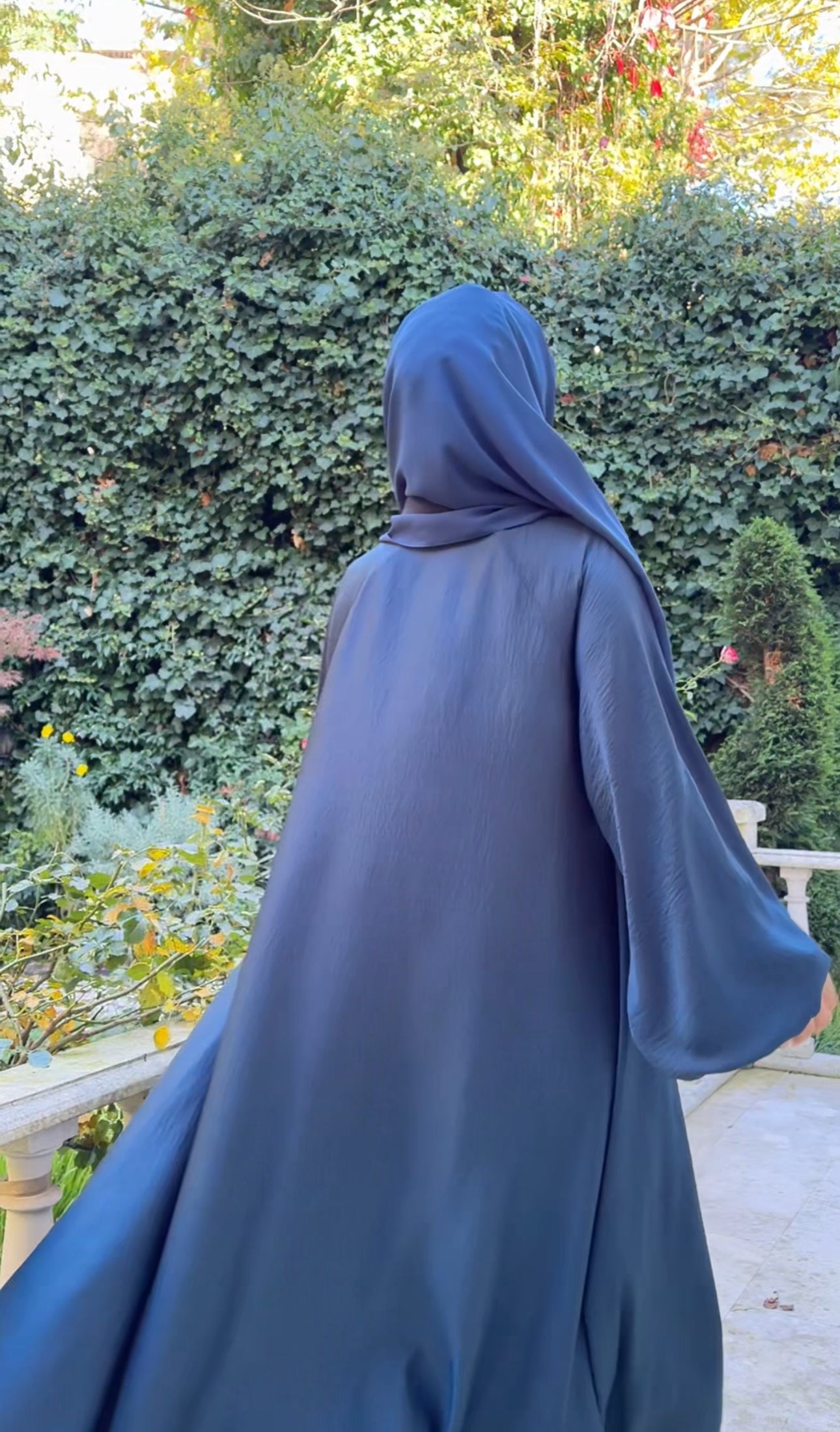 Crystal Teal Colored flow abayah with attached hijab