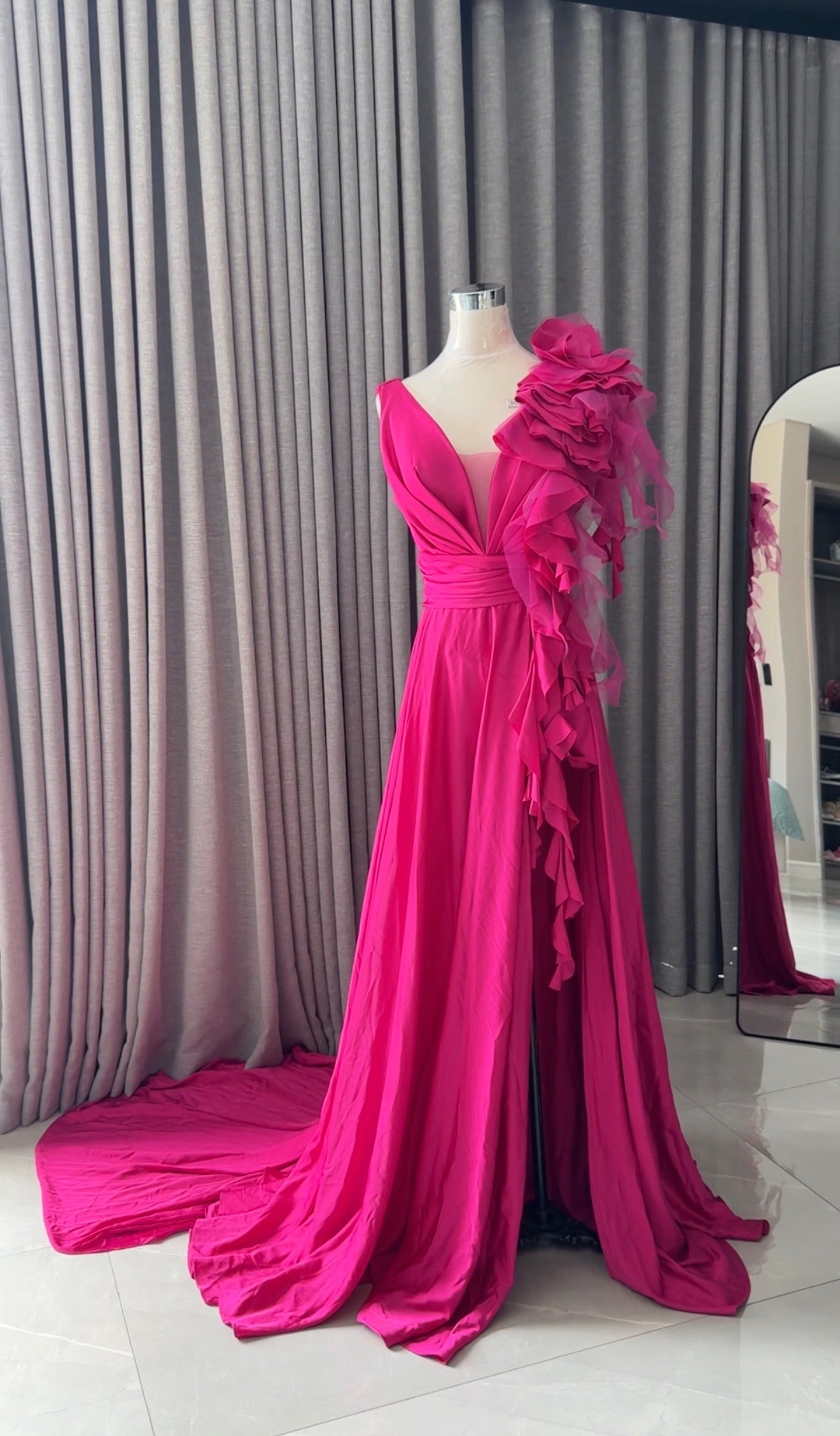 Pink floral bridal dress