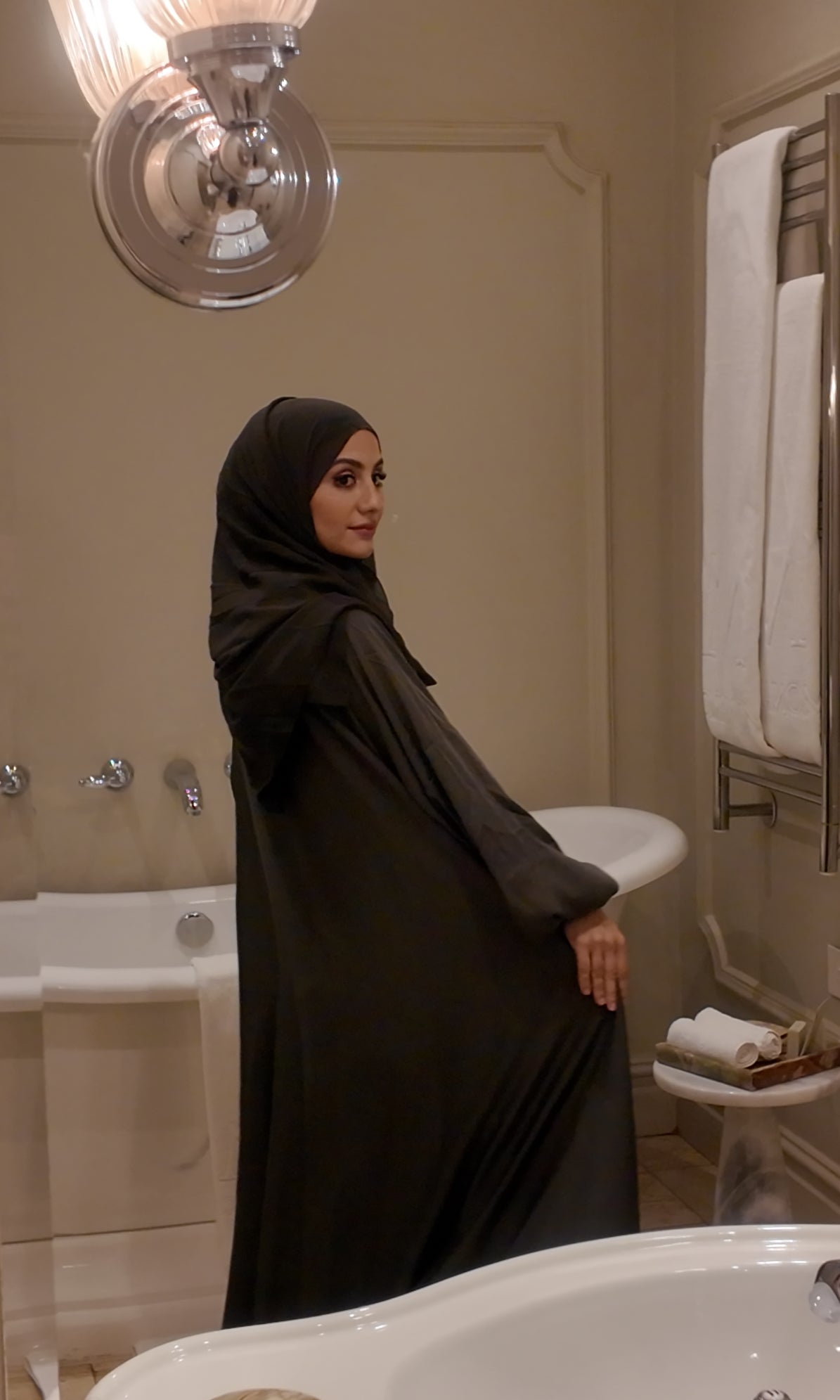 Army green flow abayah with attached hijab