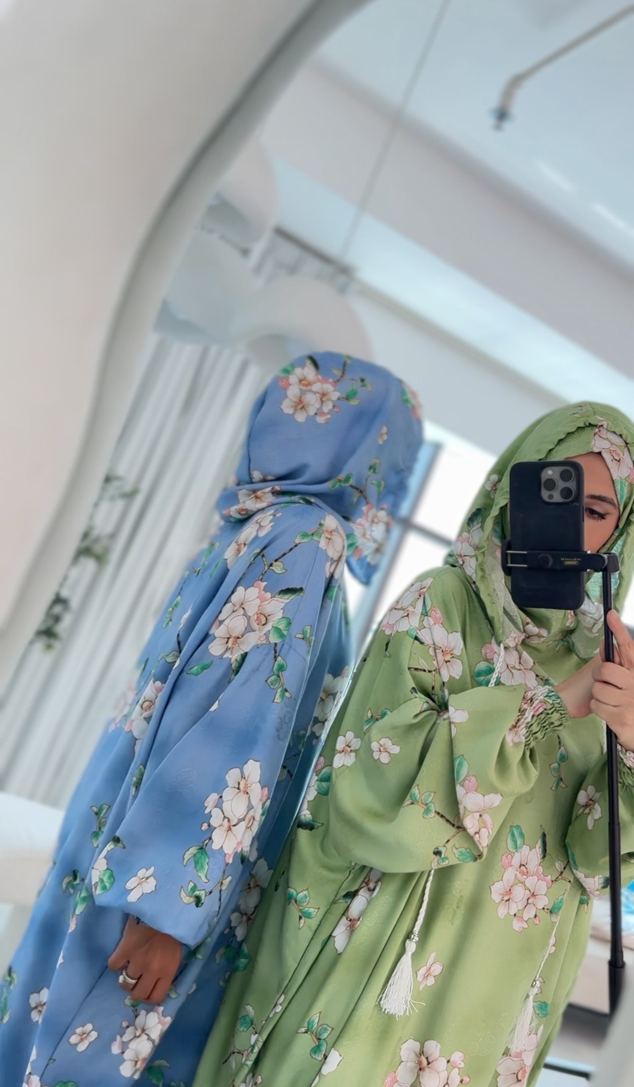 Blue and white orchid burqa