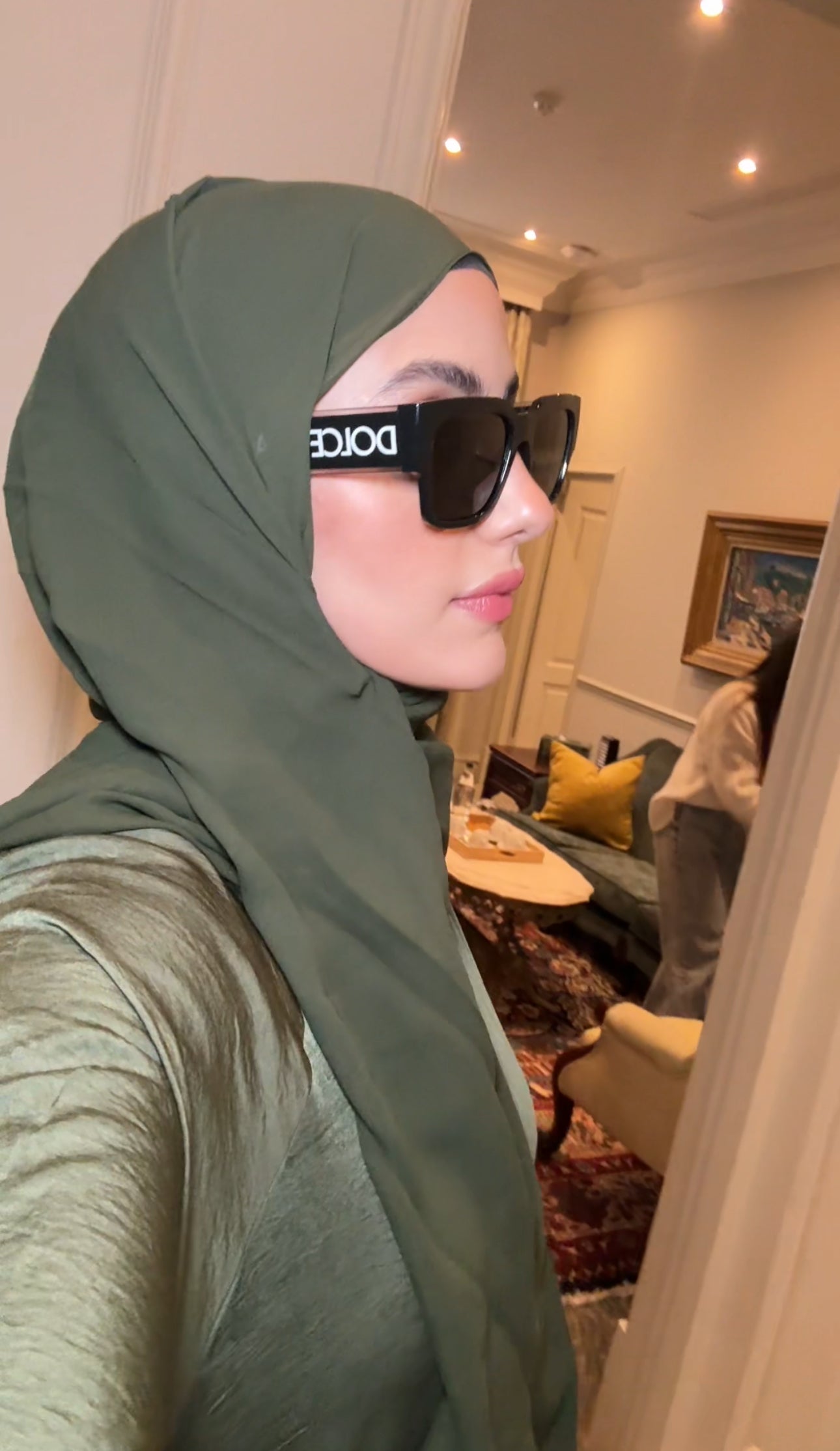 Army green flow abayah with attached hijab