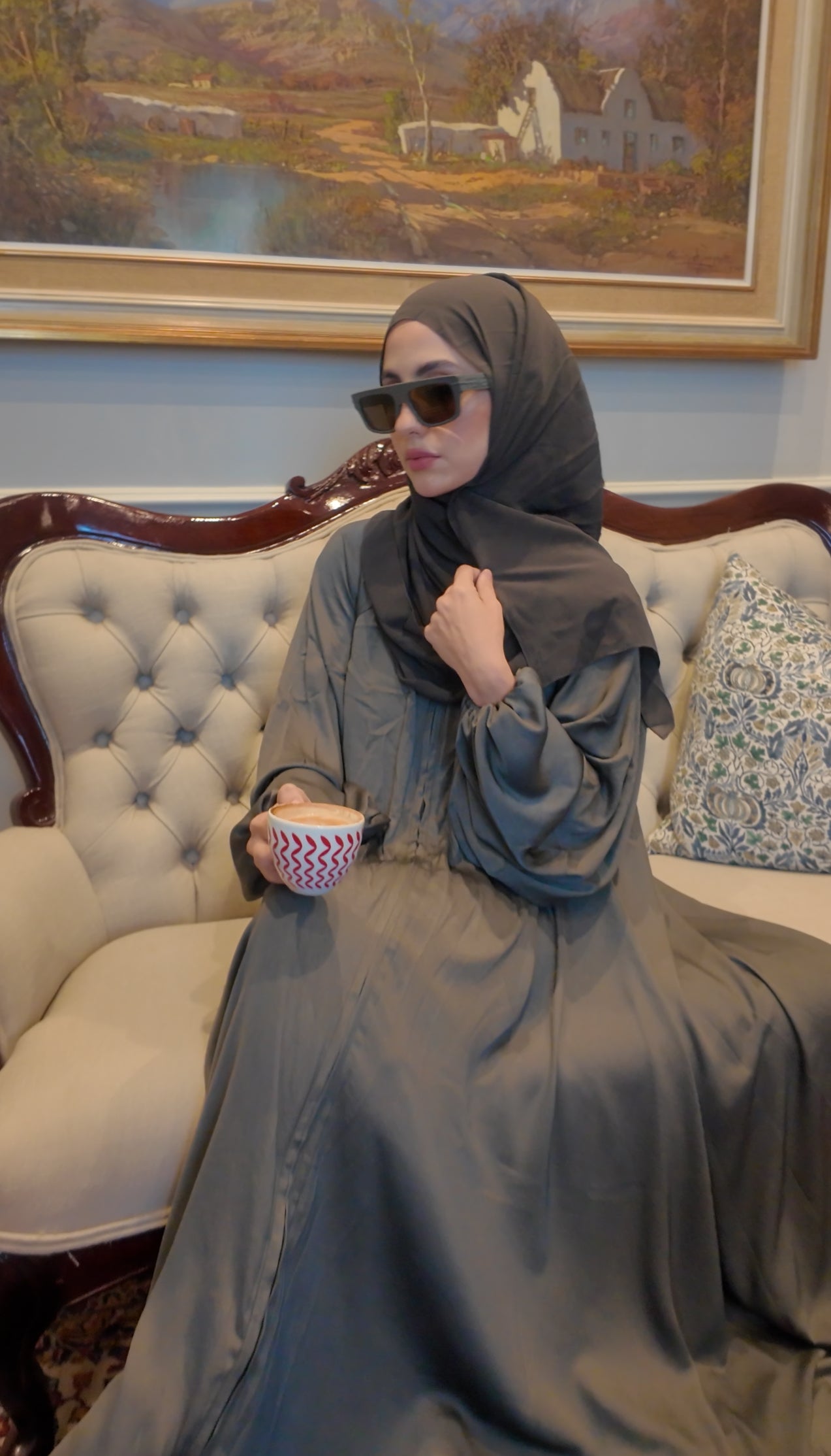 Army green flow abayah with attached hijab