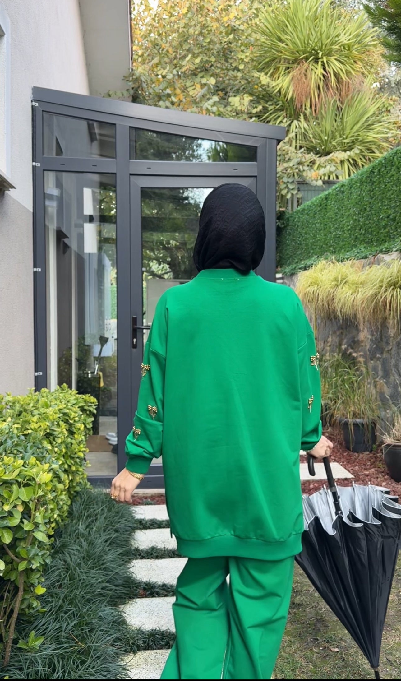 Dark Green tracksuit set with golden beadwork