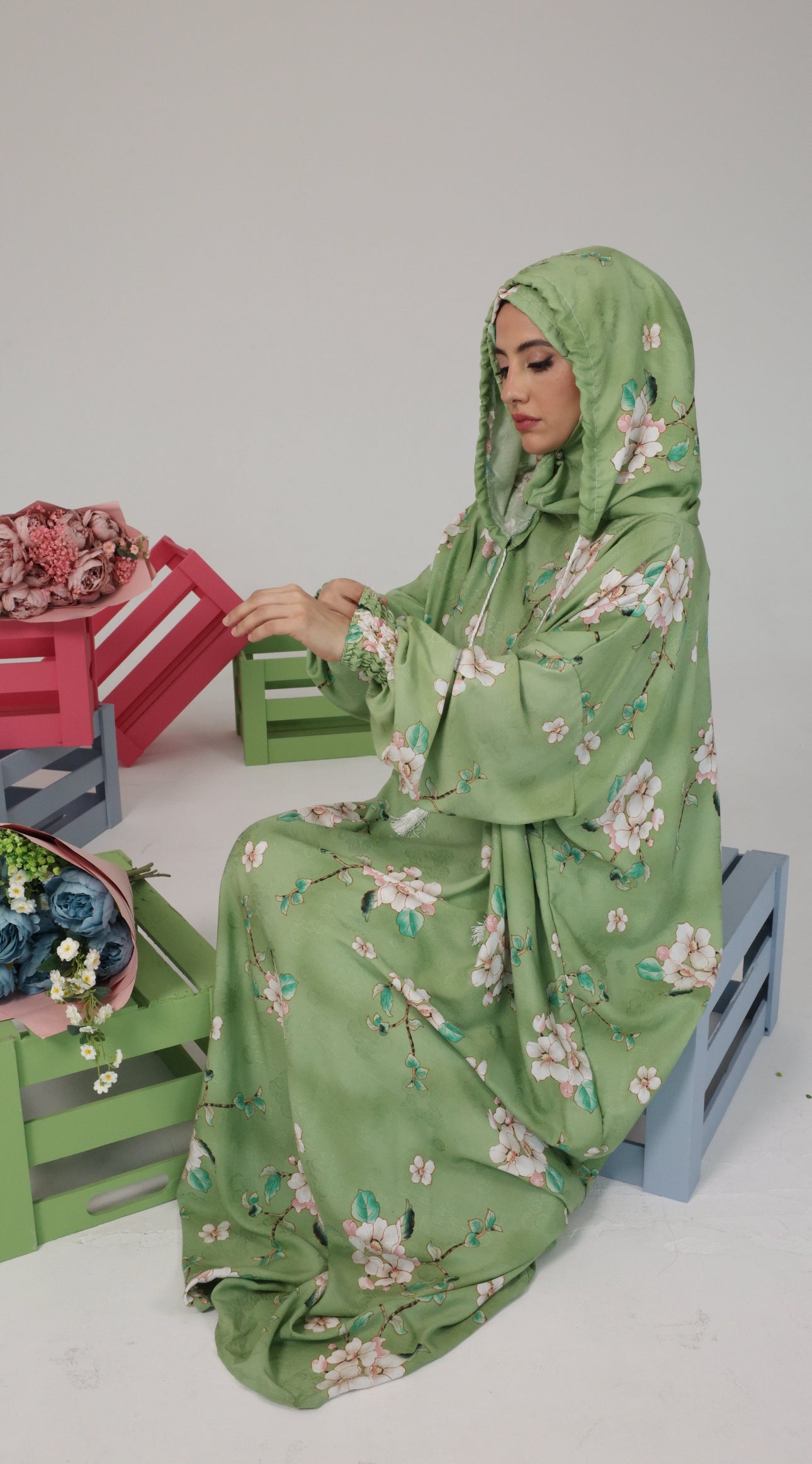 Blue and white orchid burqa