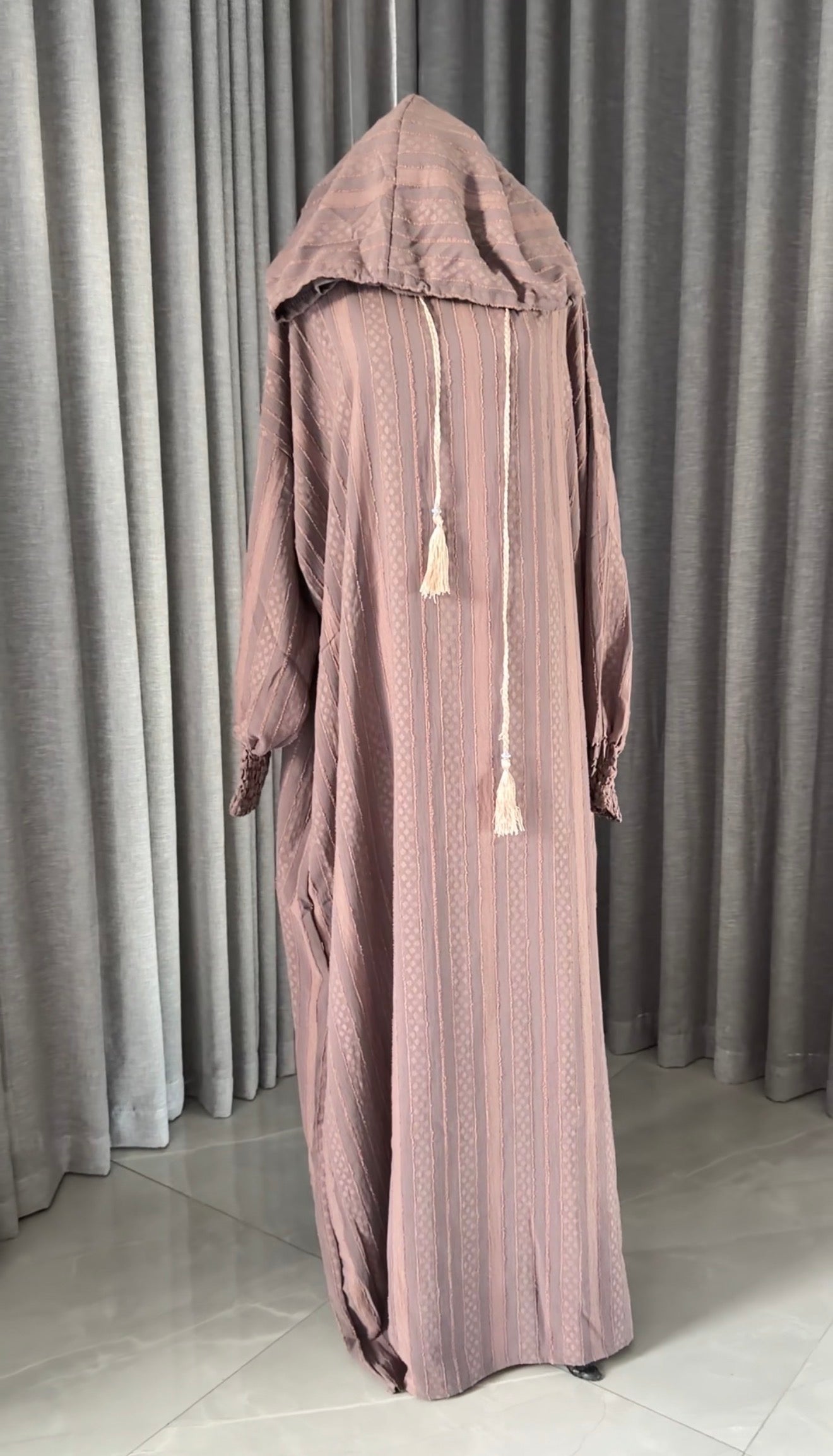 Brown burqa with vertical lines