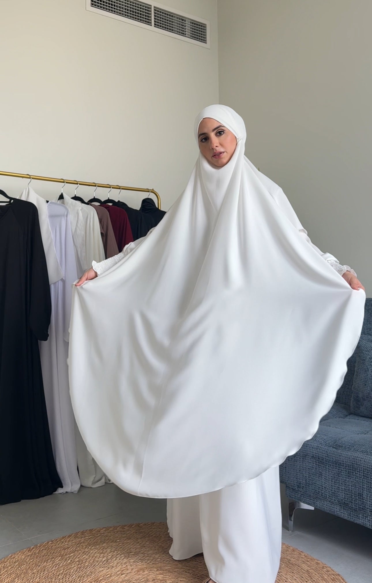 Two Piece White Khimar, with long scarf and long sleeve inner