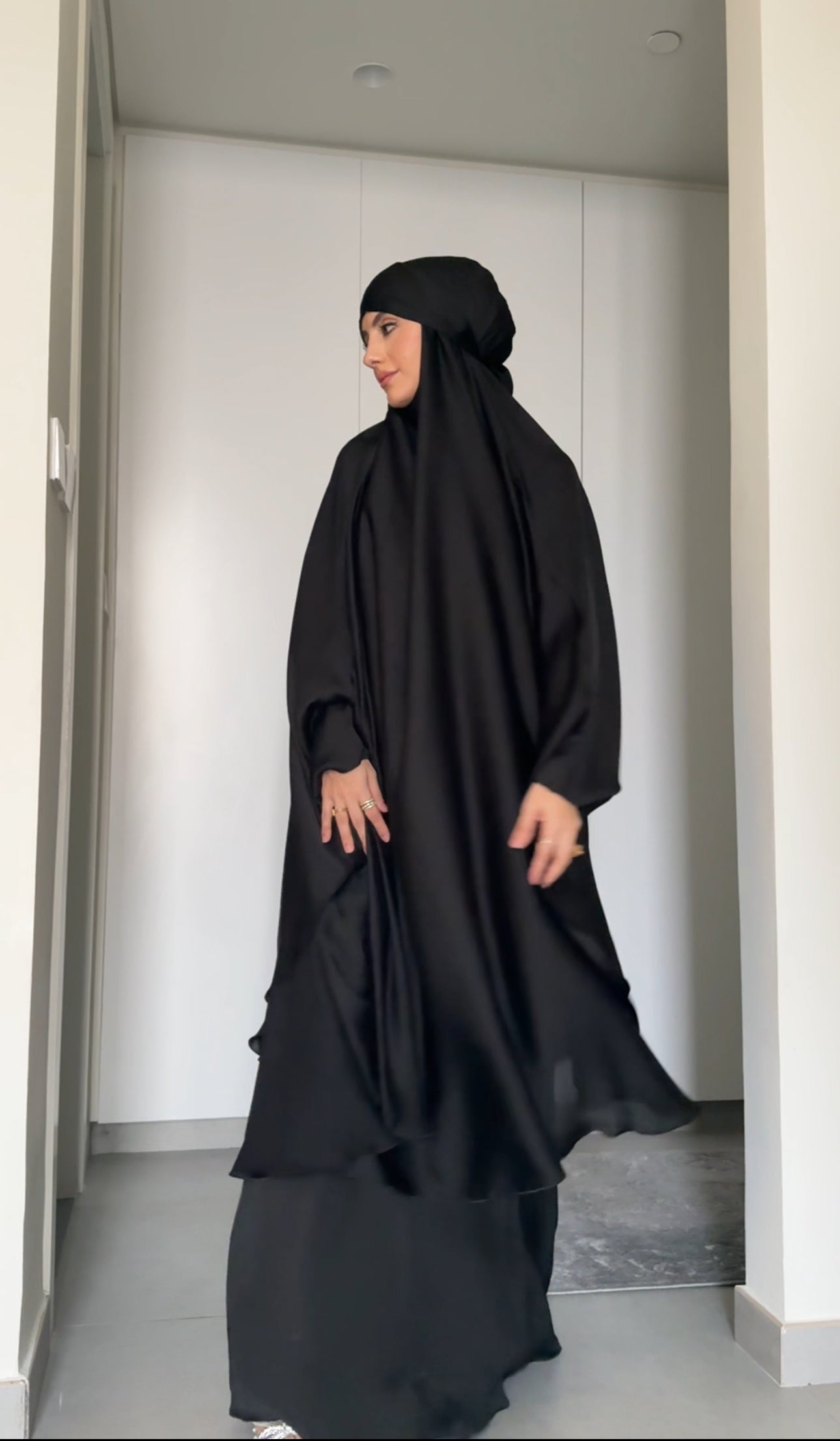 Two Piece Black Khimar, with long scarf and short sleeve inner