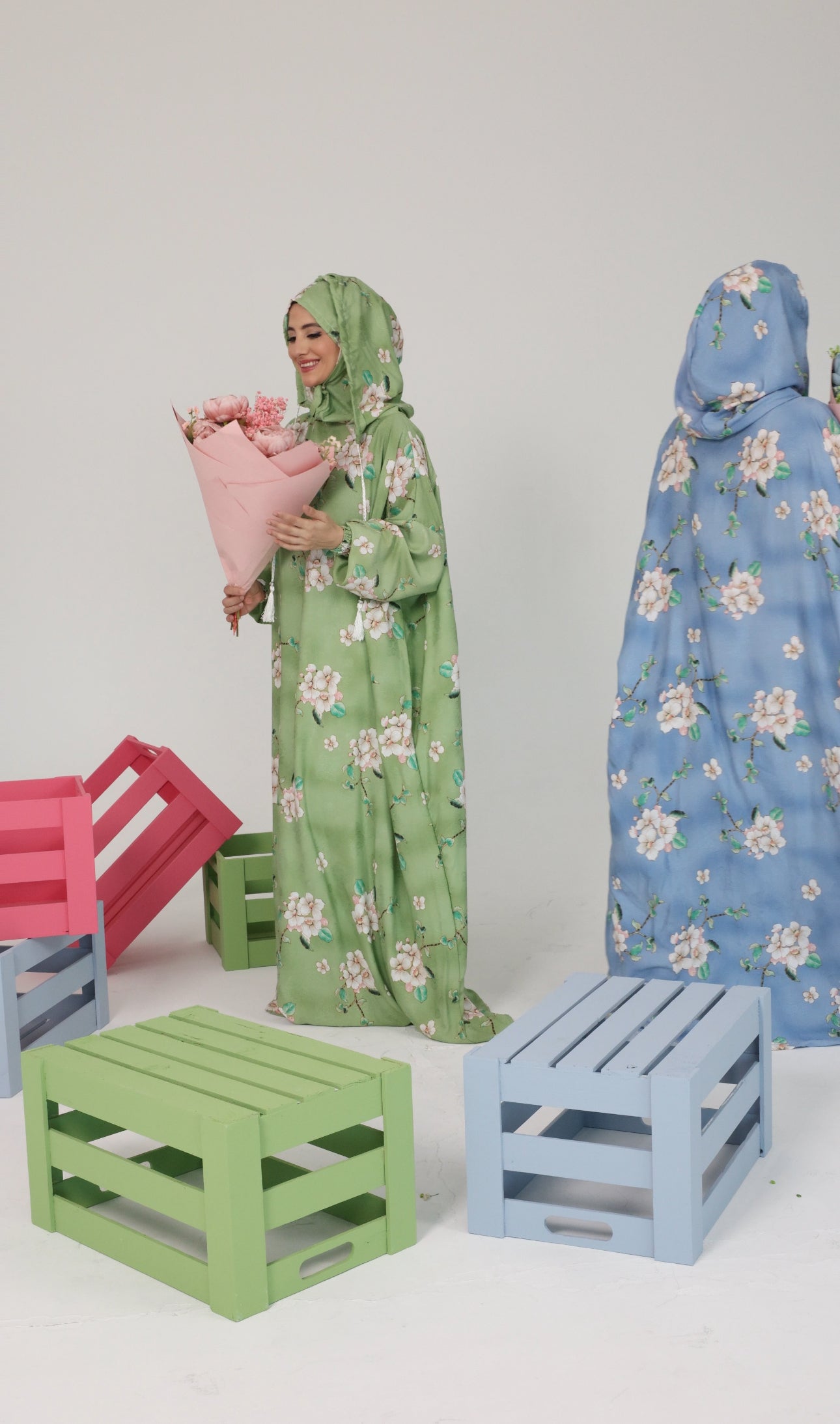 Blue and white orchid burqa