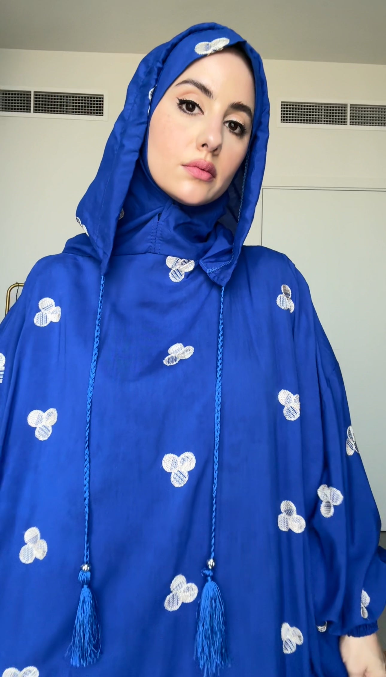 Navy with big white dots burqa