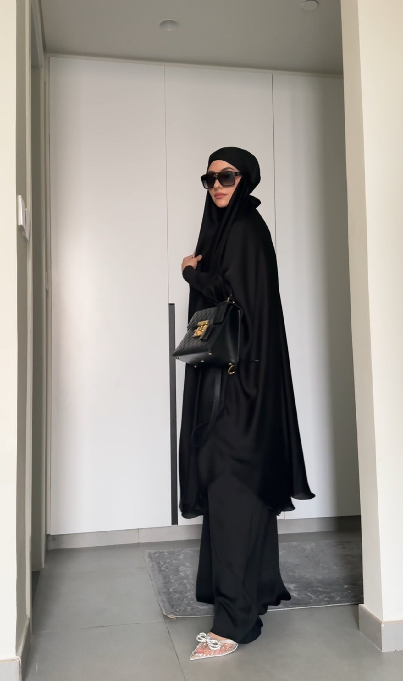Two Piece Black Khimar, with long scarf and short sleeve inner