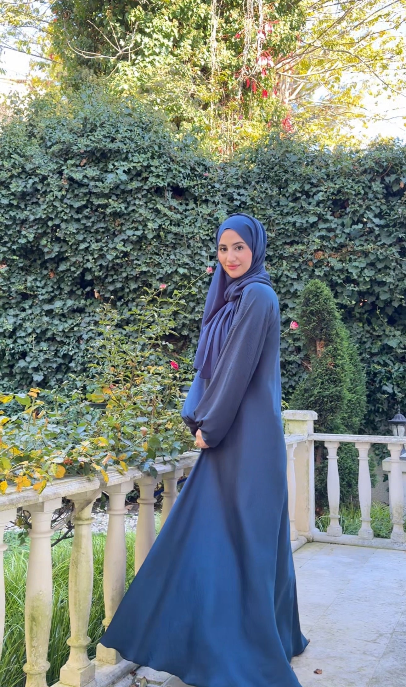 Crystal Teal Colored flow abayah with attached hijab