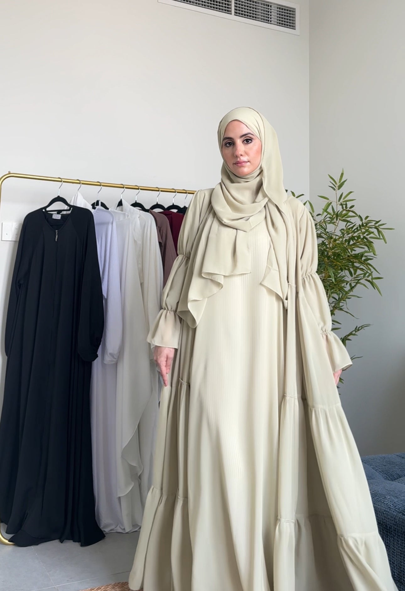 Two Piece Pista Green Pleated Chiffon Abayah