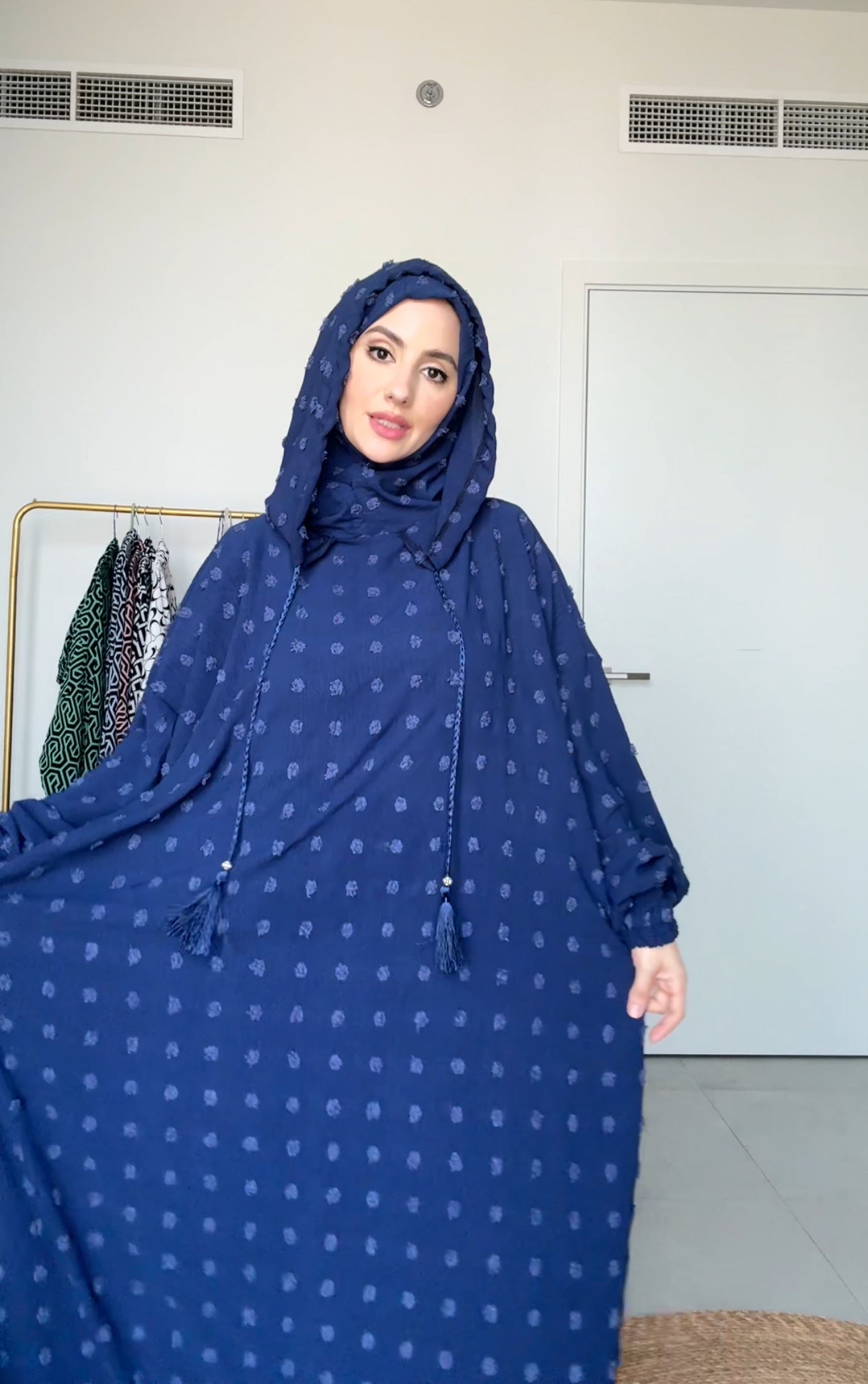 Navy with big dots burqa