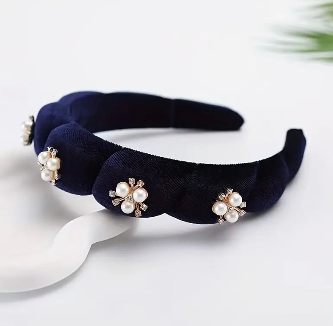 Navy Velvet with Pearl Alice Band