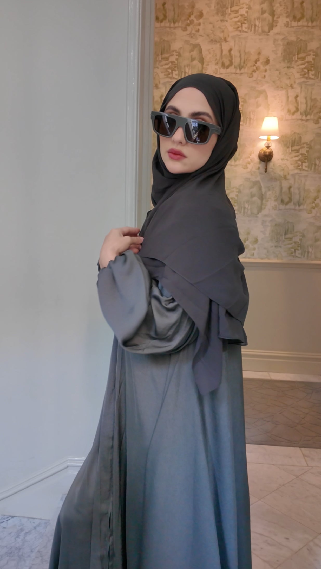 Army green flow abayah with attached hijab
