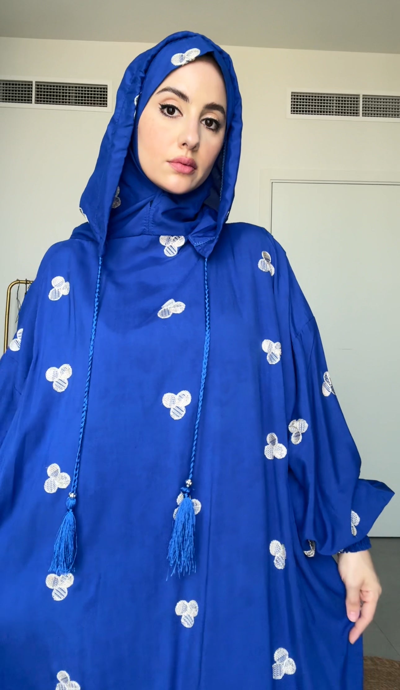 Navy with big white dots burqa
