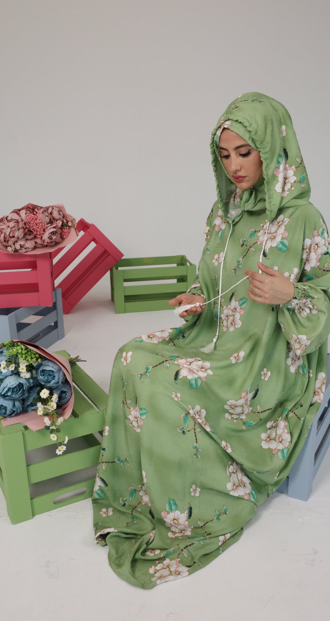 Blue and white orchid burqa