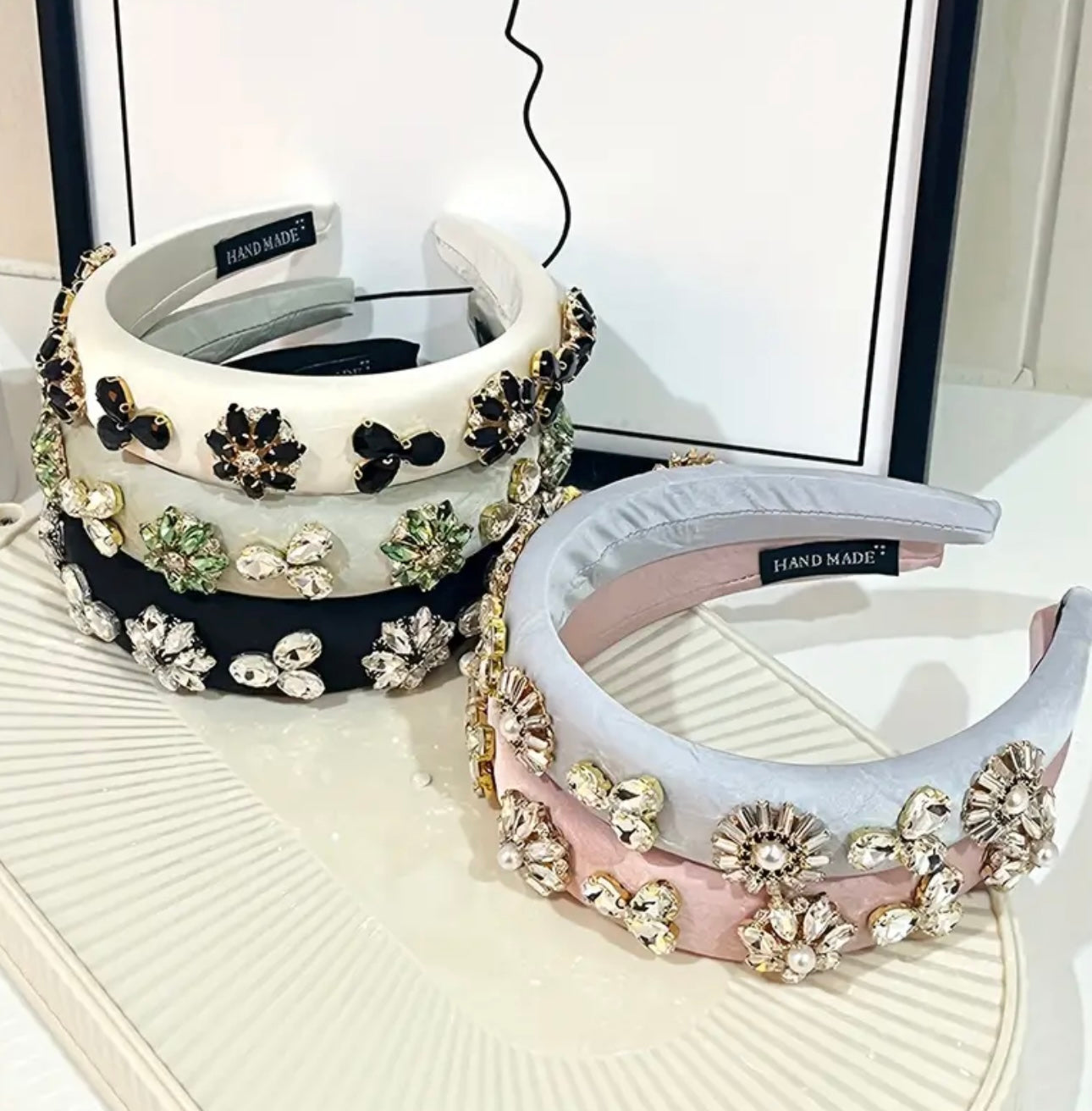 White with Black Beadwork Alice Band
