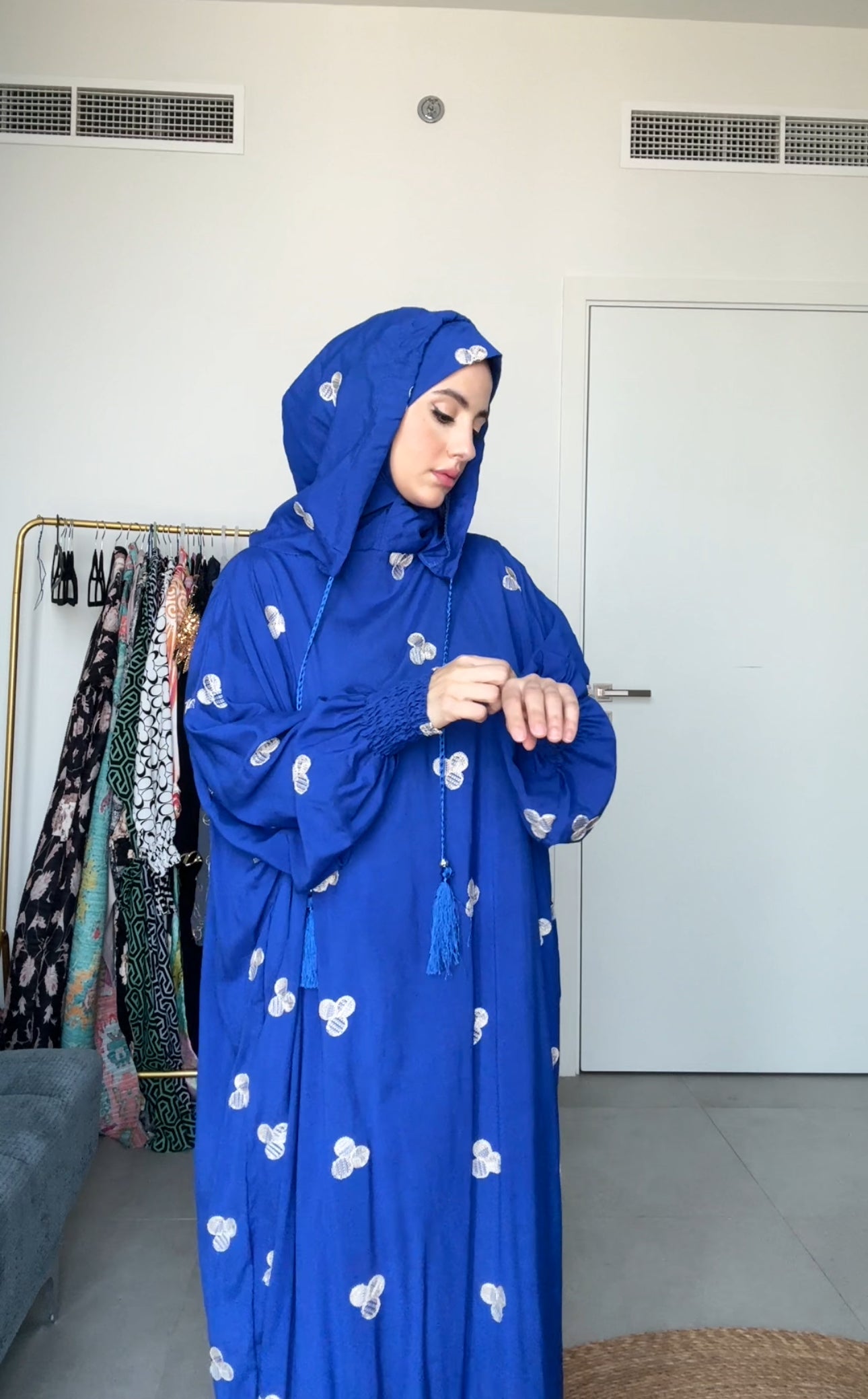 Navy with big white dots burqa