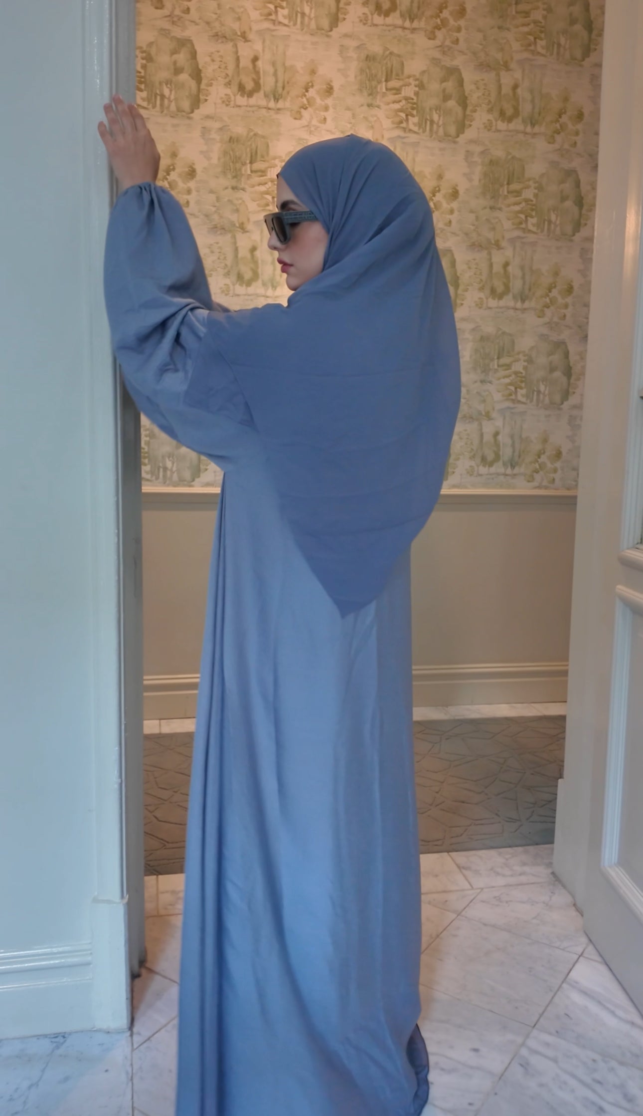 Silver flow Abayah with attached hijab