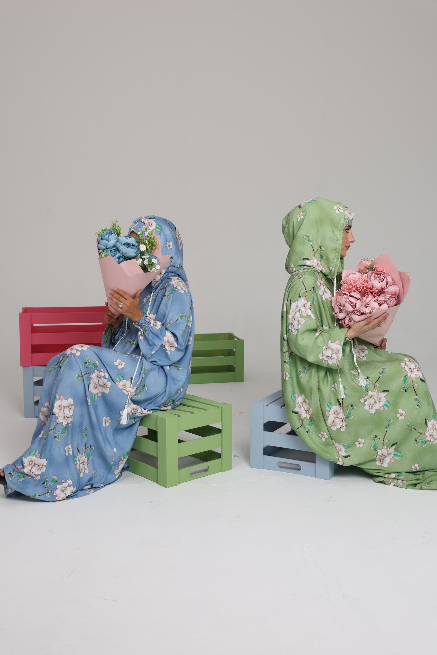 Blue and white orchid burqa