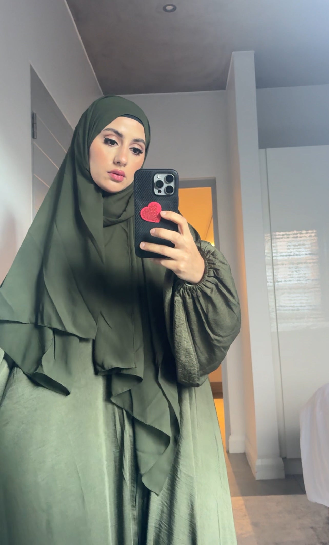 Army green flow abayah with attached hijab