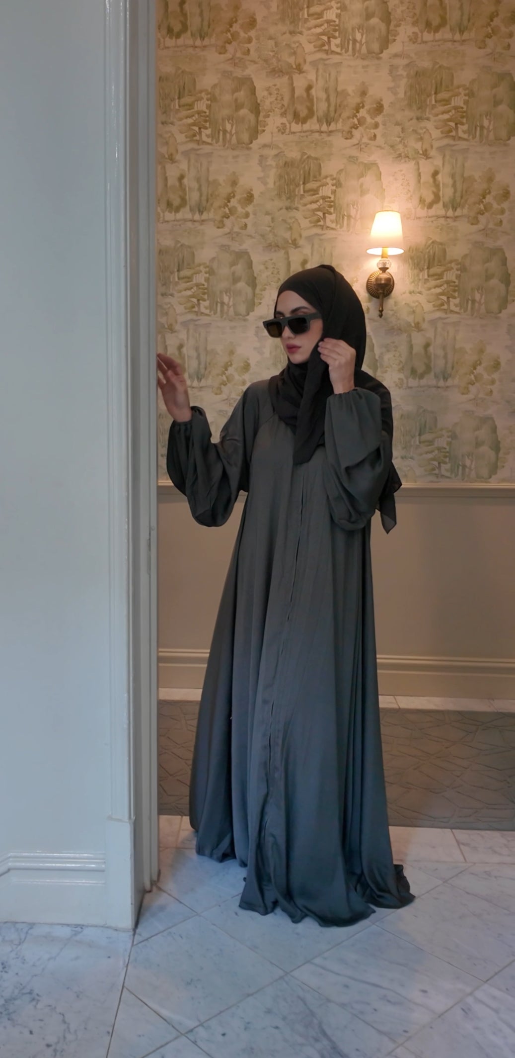 Army green flow abayah with attached hijab