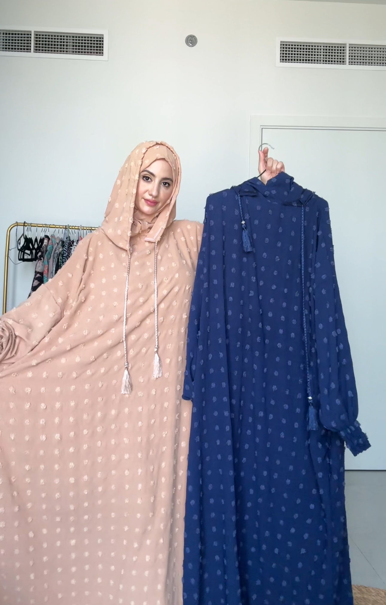 Navy with big dots burqa