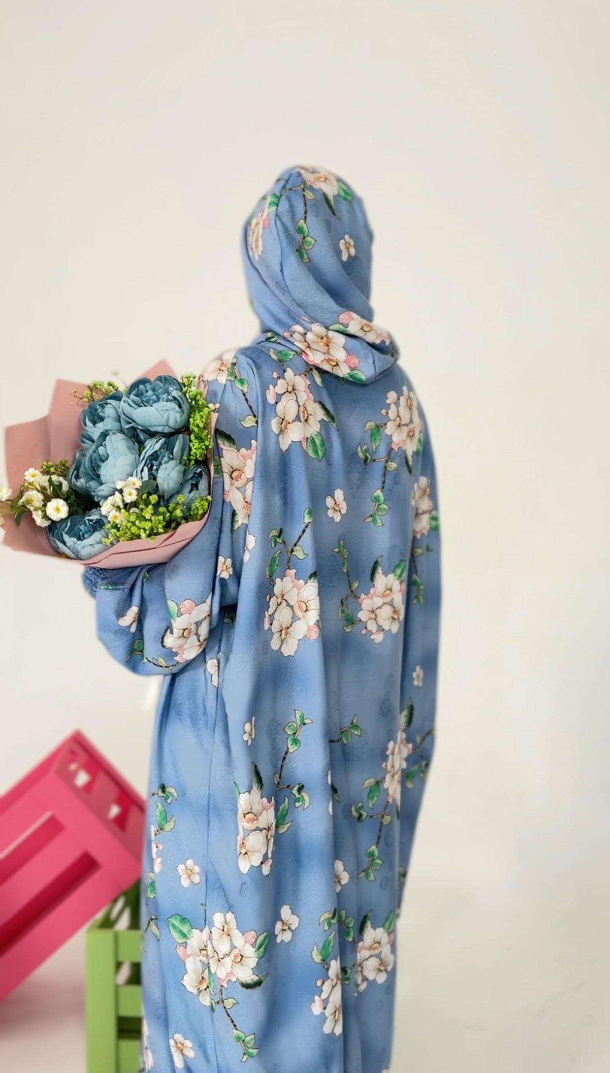 Blue and white orchid burqa