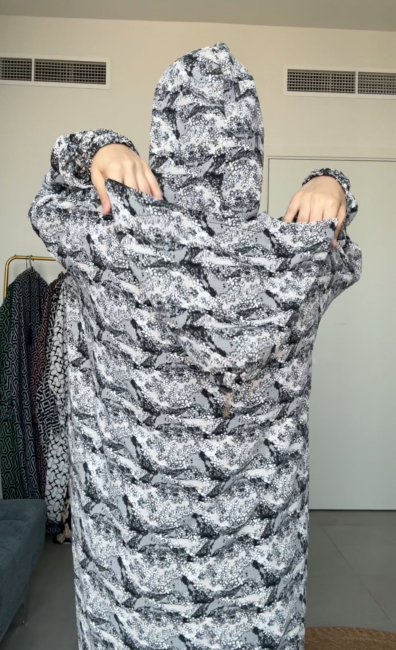 Black and white burqa with pockets