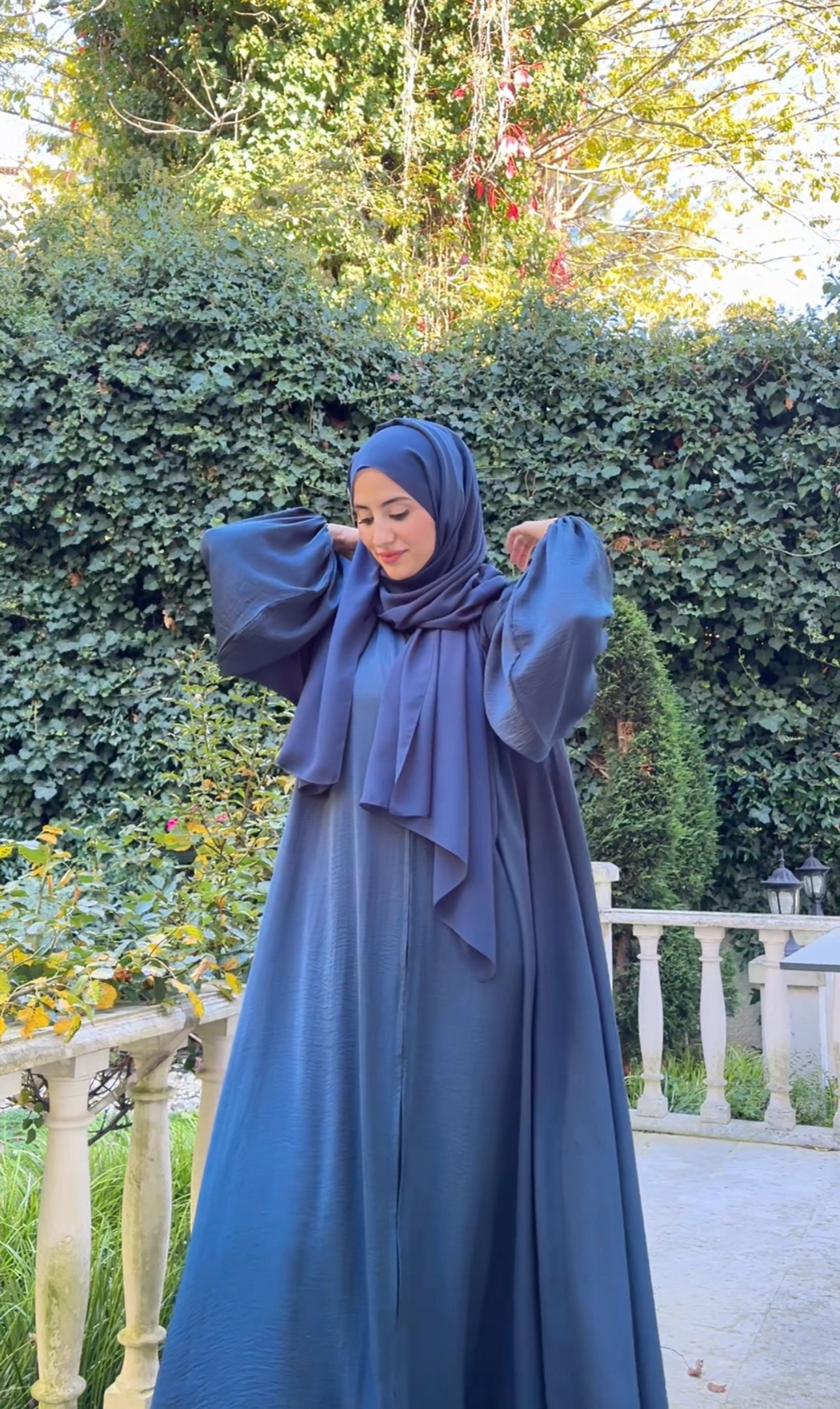 Crystal Teal Colored flow abayah with attached hijab