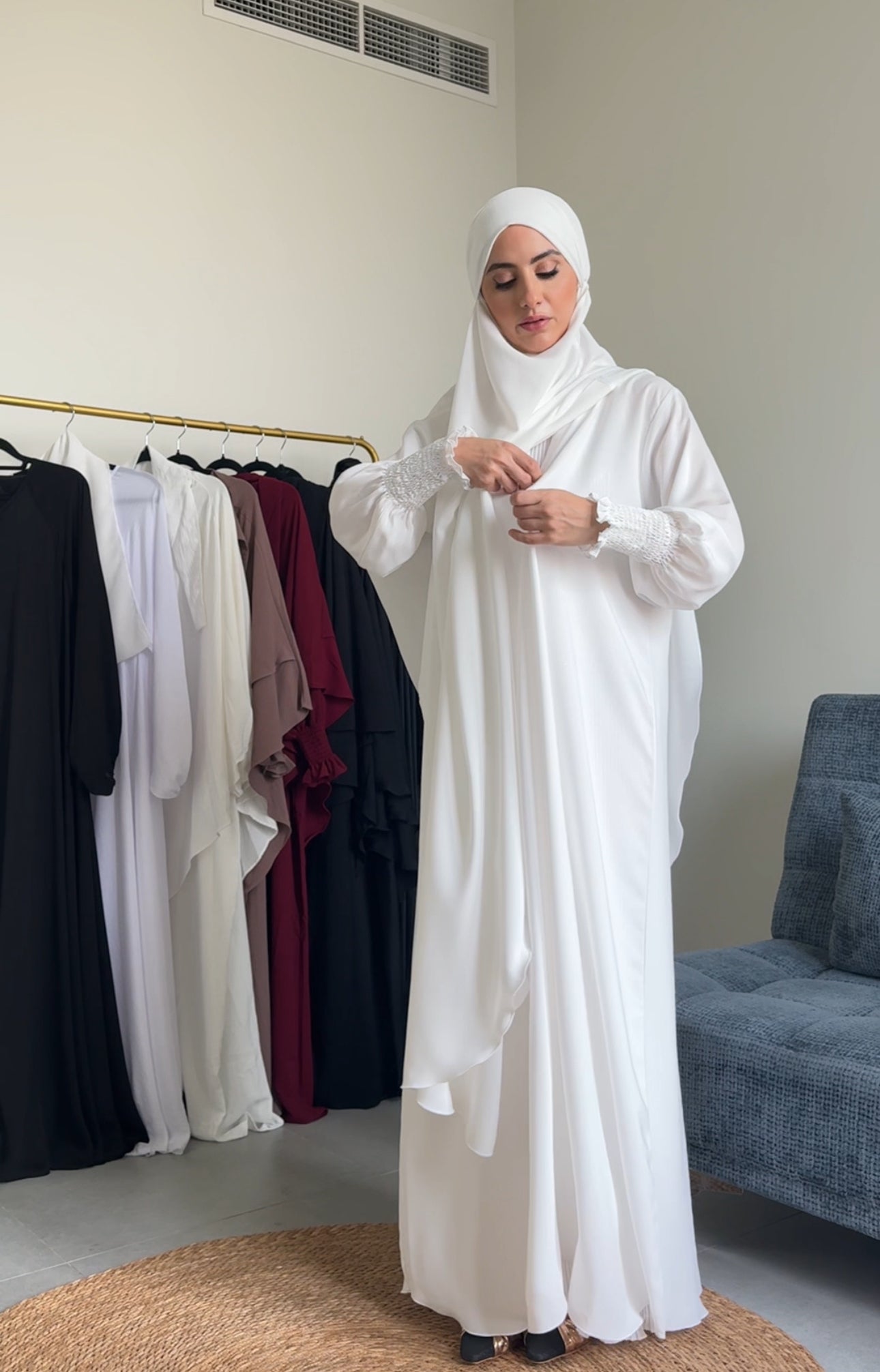 Two Piece White Khimar, with long scarf and long sleeve inner