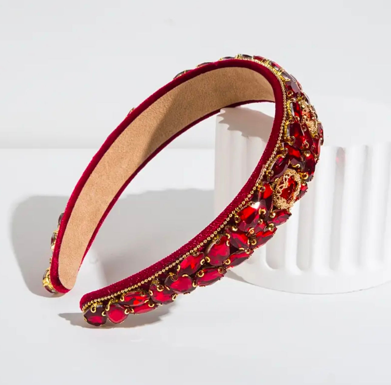 Red with red Beads Alice Band