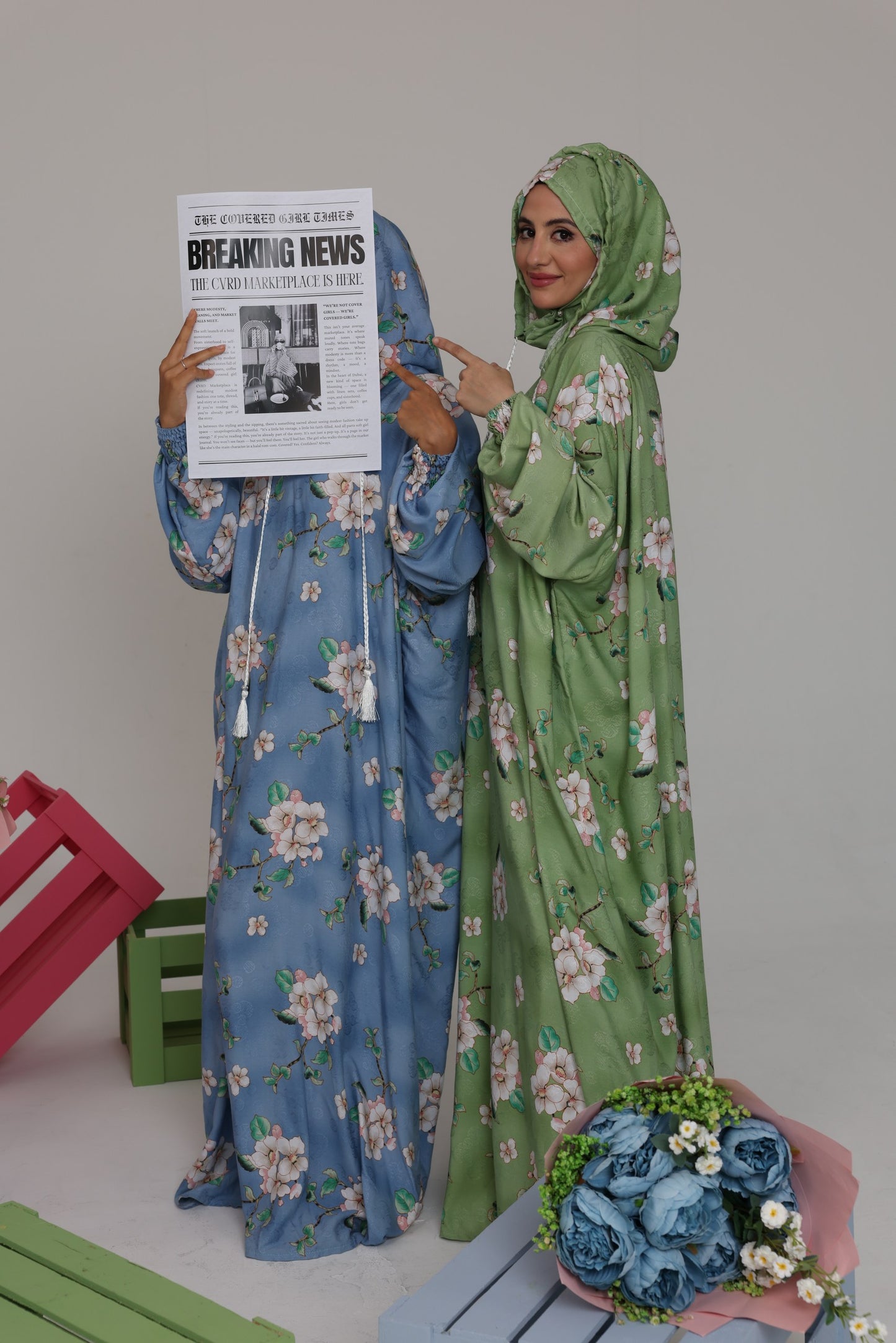 Blue and white orchid burqa