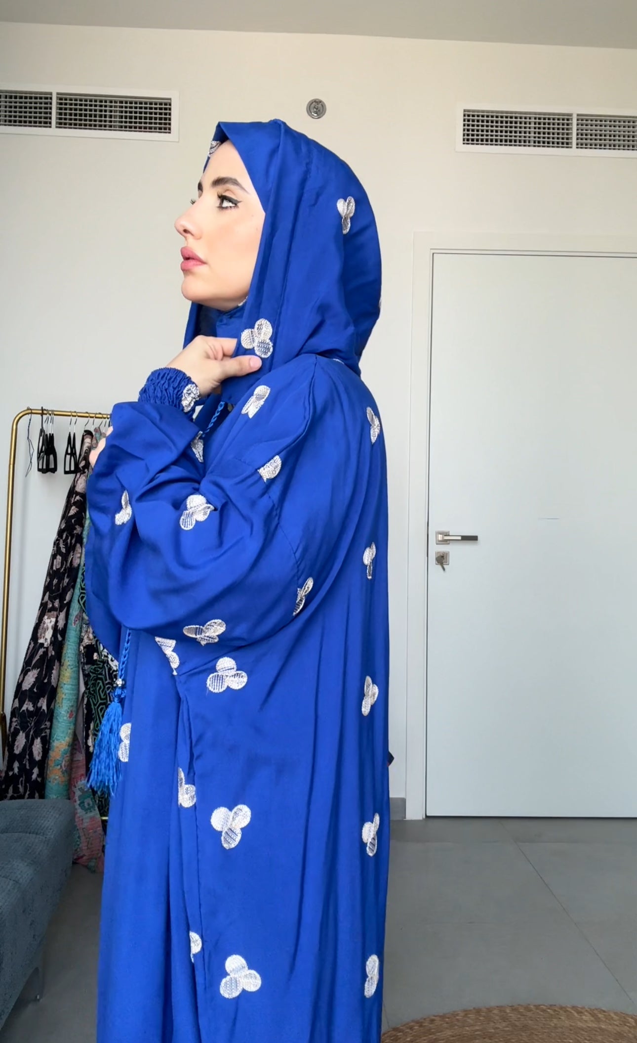 Navy with big white dots burqa