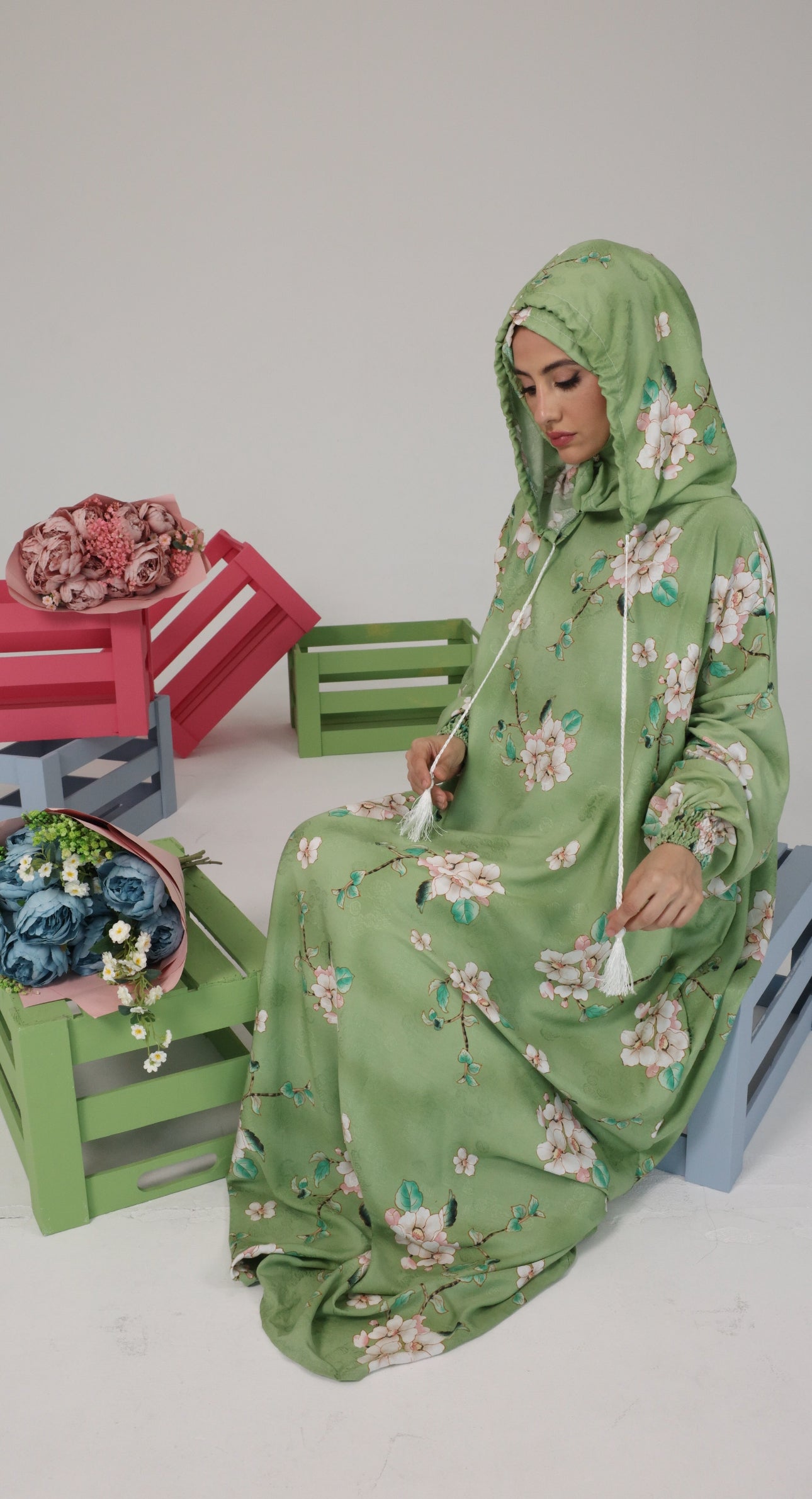 Blue and white orchid burqa