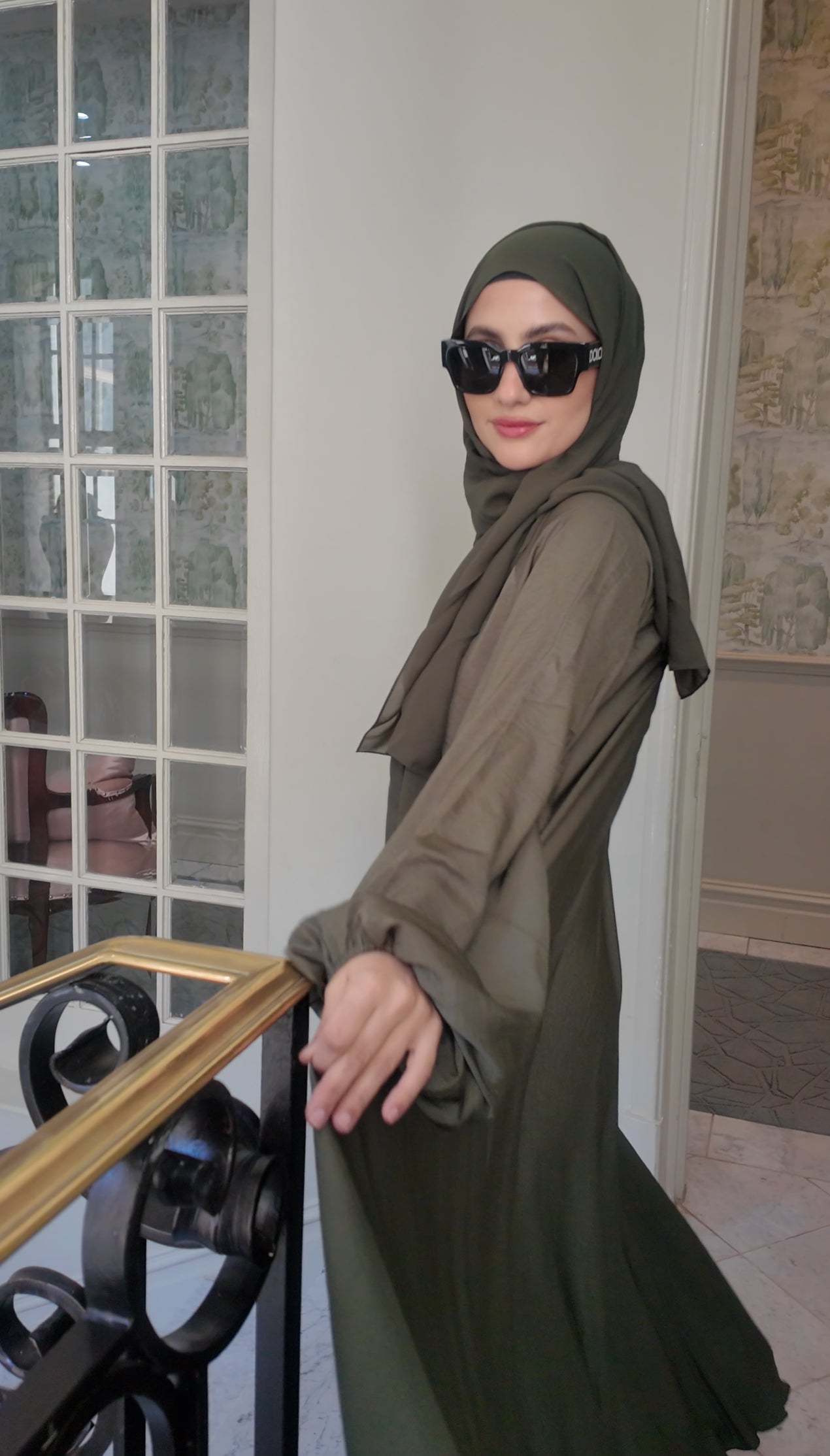 Army green flow abayah with attached hijab
