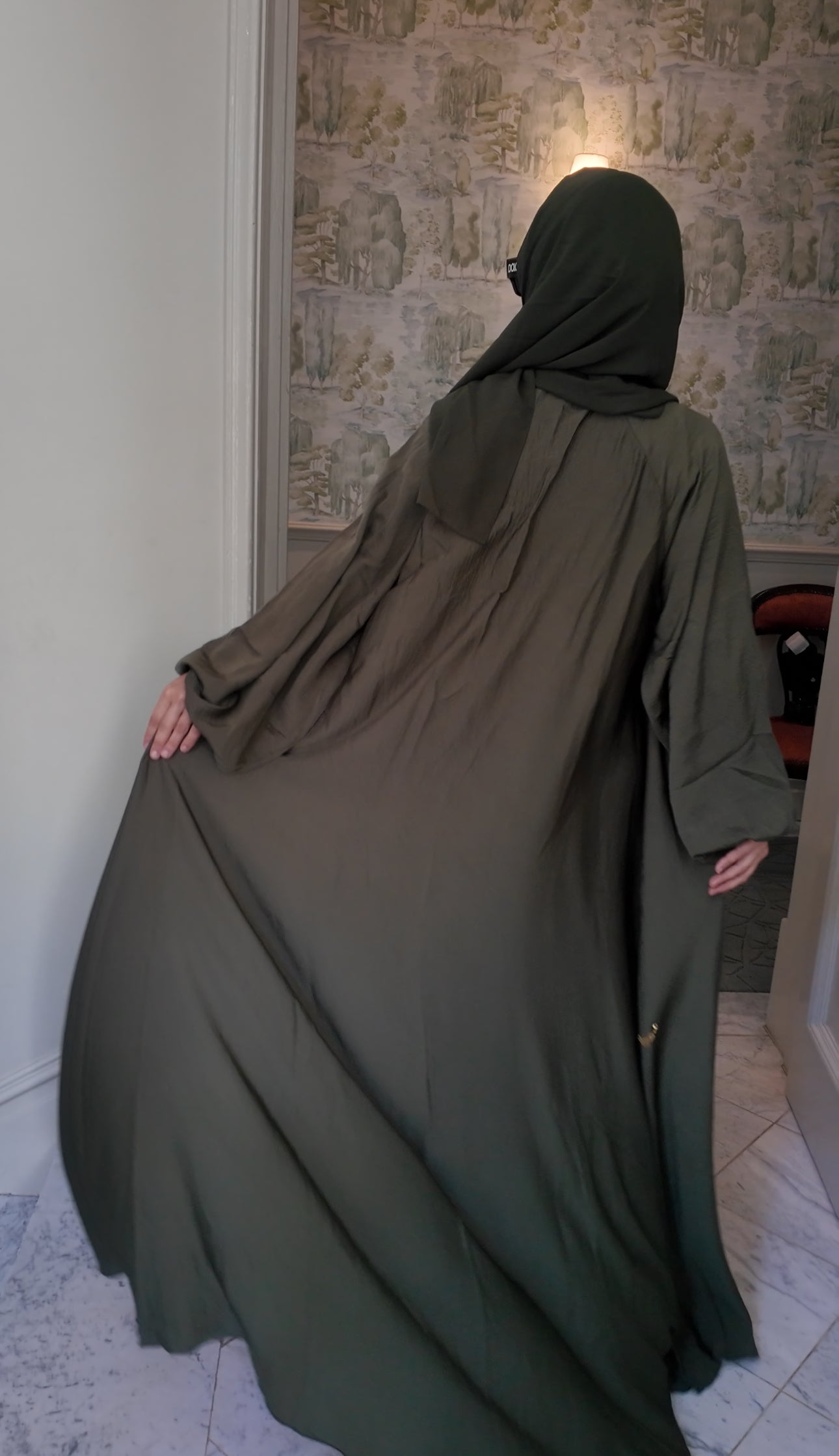 Army green flow abayah with attached hijab