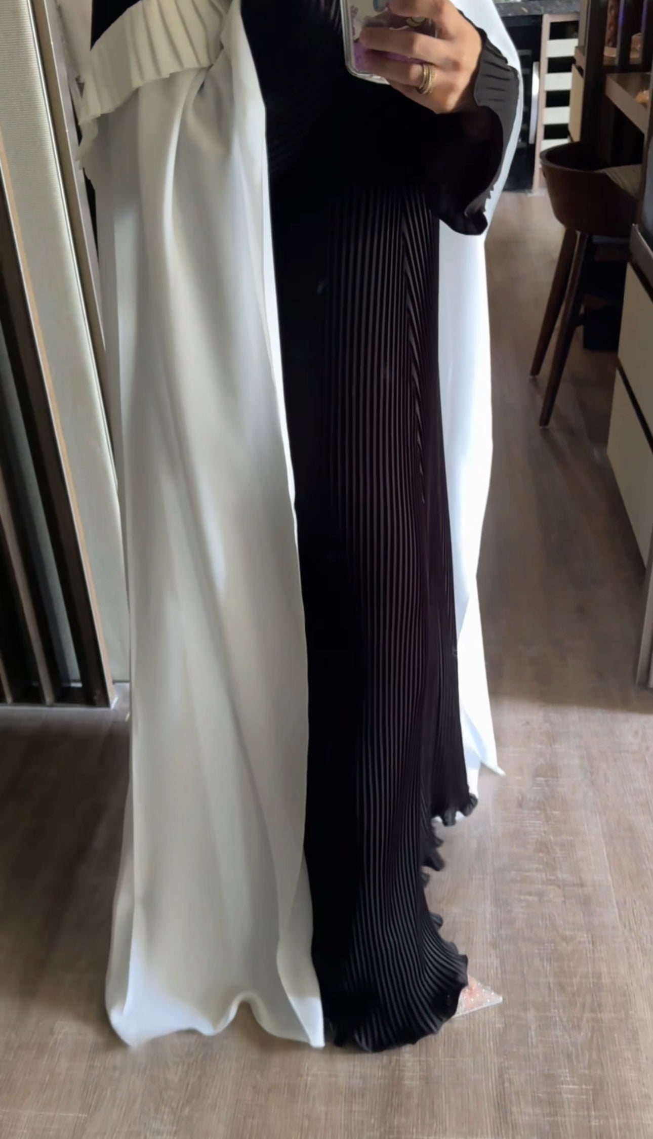 Black pleat Abayah with white shoulders