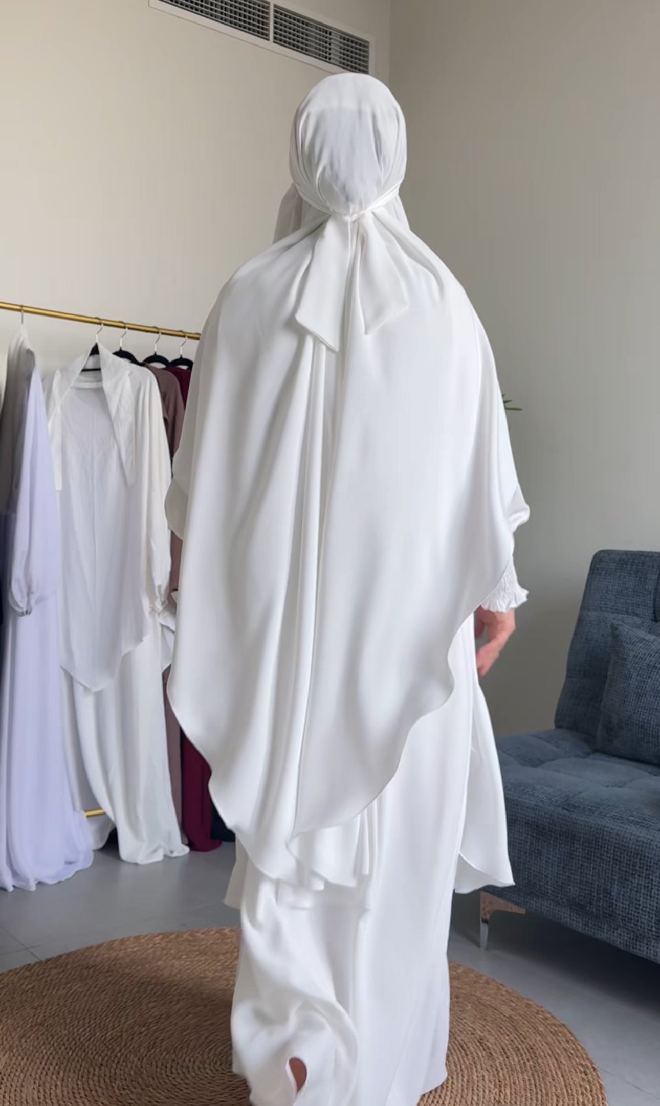 Two Piece White Khimar, with long scarf and long sleeve inner