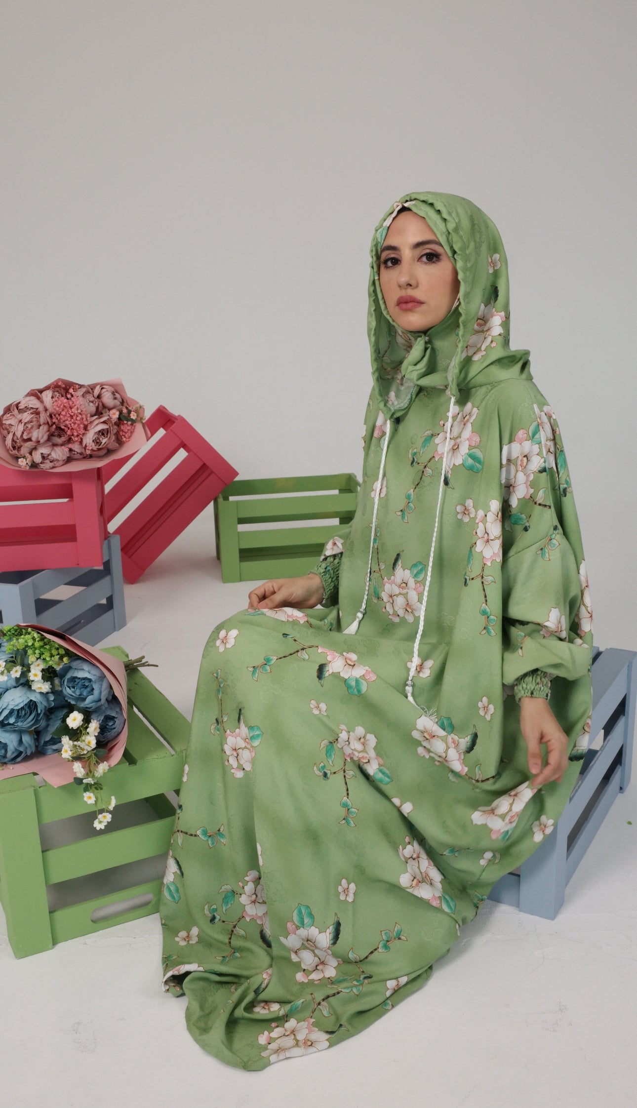 Blue and white orchid burqa