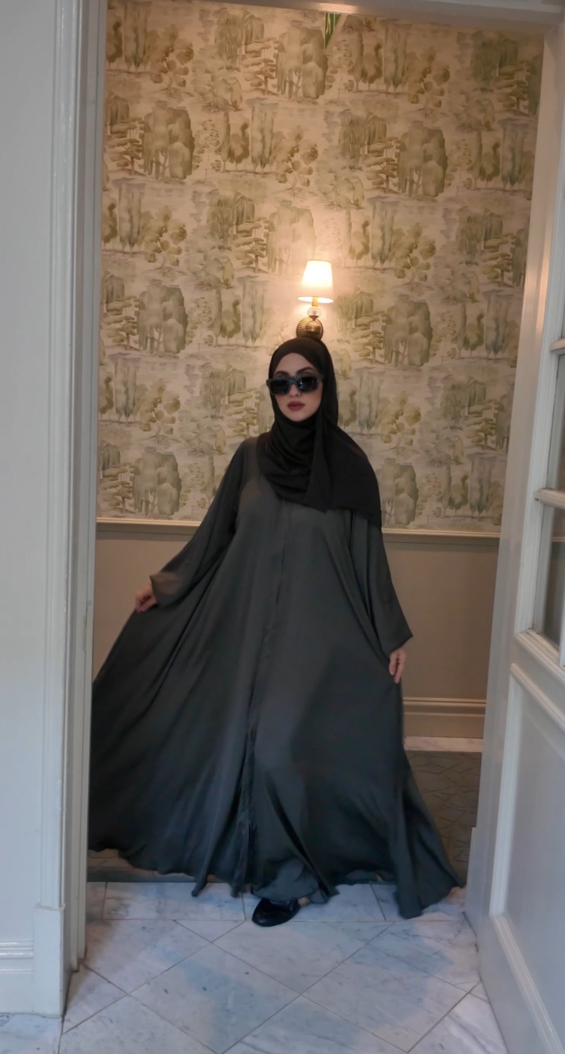 Army green flow abayah with attached hijab