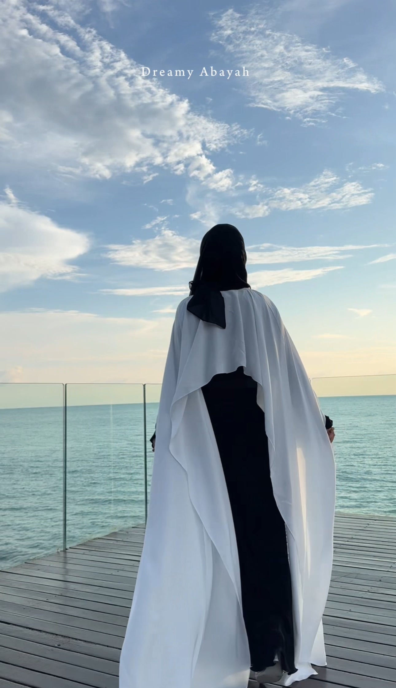 Black pleat Abayah with white shoulders