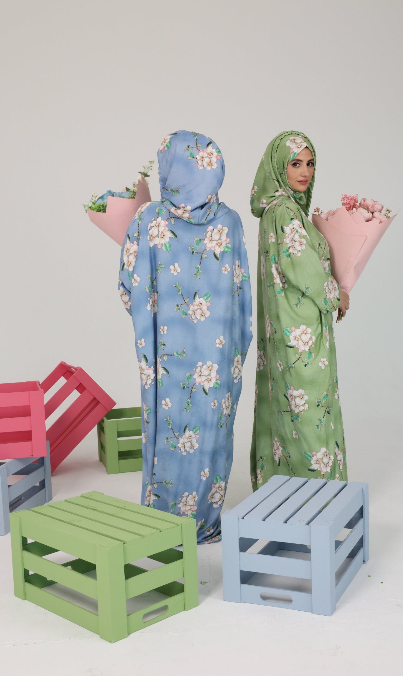Blue and white orchid burqa