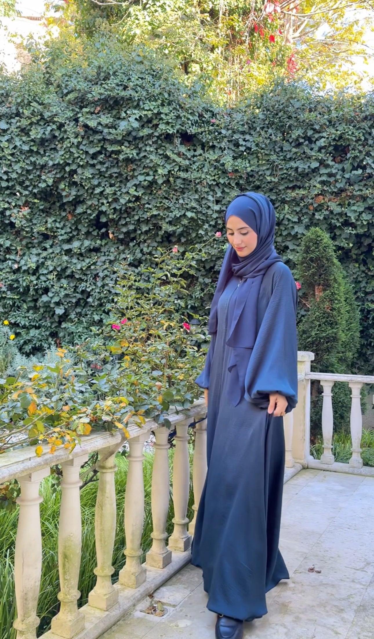 Crystal Teal Colored flow abayah with attached hijab