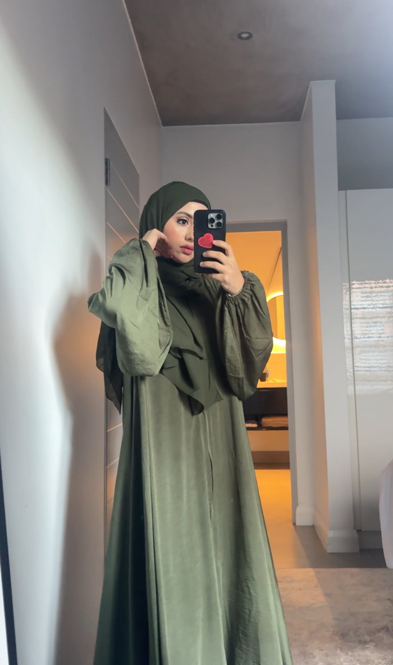 Army green flow abayah with attached hijab